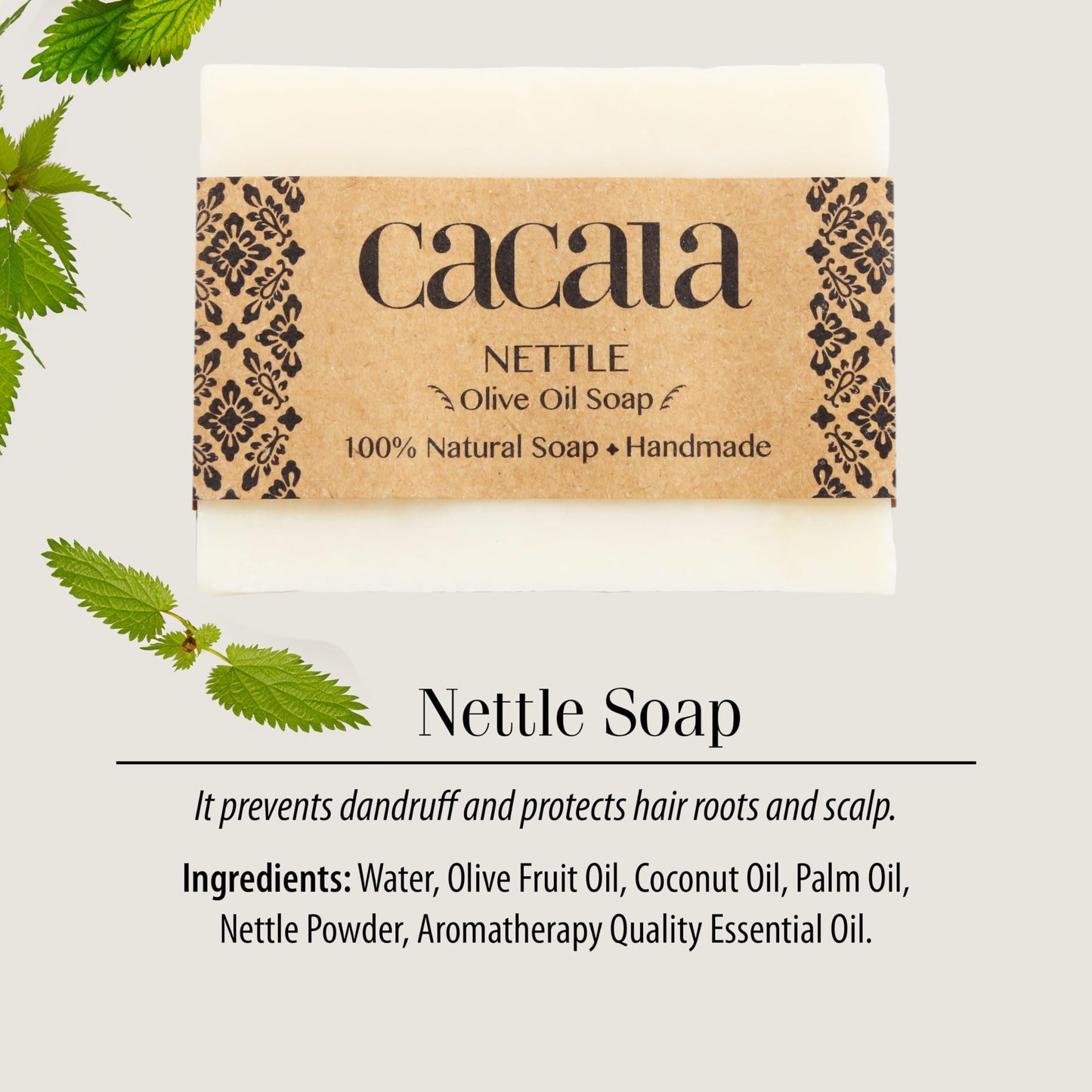 Cacala 100% Natural Organic Olive Oil Soap Unisex Soap Bar - Skin and Body Nourishing - Organic Gift Idea - Handmade in Turkey (Nettle, Pack of 8)