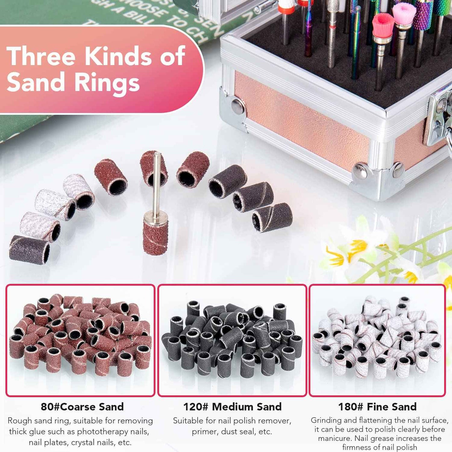 Onism 25Pcs Nail Drill Bits Set - 3/32 Inch Tungsten Carbide Ceramic Nail Bits Kit for Professional Manicure Pedicure Remover for Home Salon Acrylic Gel Nail Polish - With Nail Tool Box