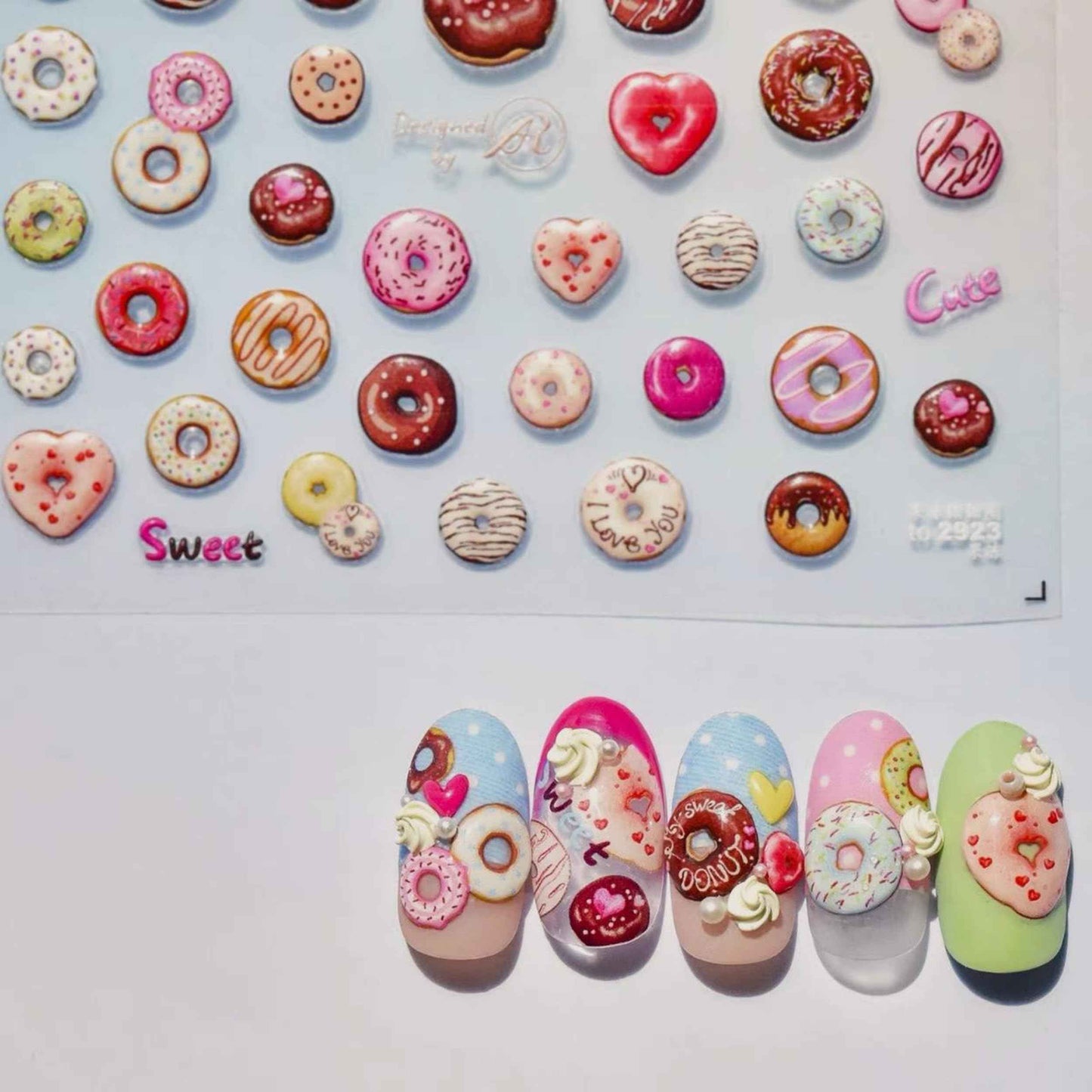 Dedyel Food Nail Art Stickers 3D Cake Dessert Donut Ice Cream Cookies Fruit Bread Self-Adhesive Nail Stickers for Women Girls Kids