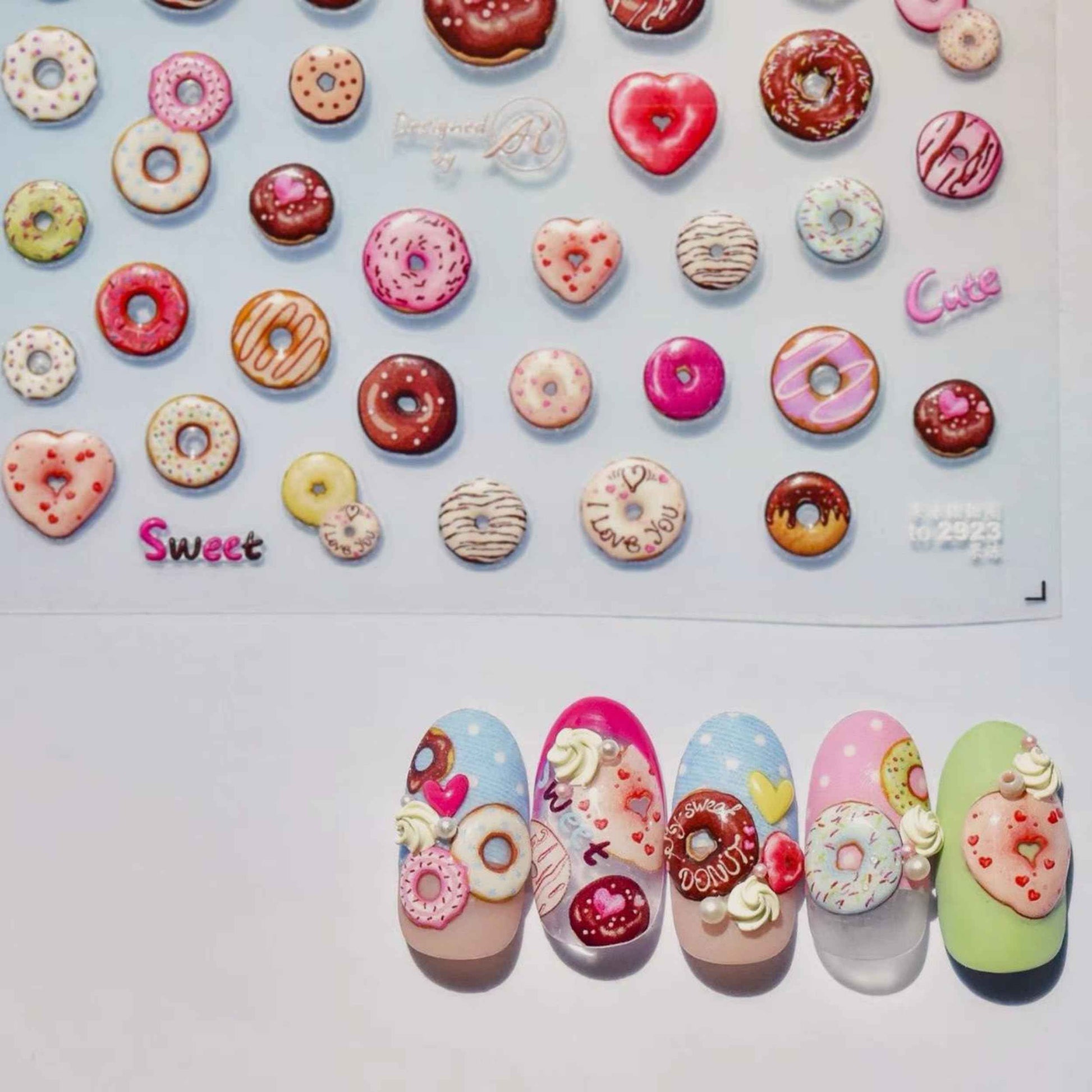 Dedyel Food Nail Art Stickers 3D Cake Dessert Donut Ice Cream Cookies Fruit Bread Self-Adhesive Nail Stickers for Women Girls Kids
