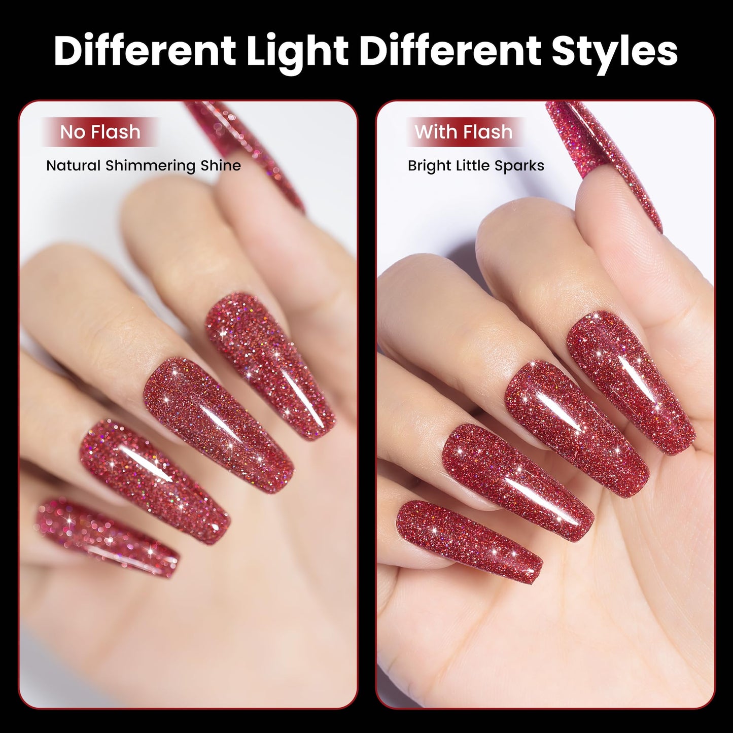 YTD Likomey Colorful Reflective Glitter Gel Nail Polish,15ml Red Flash Diamond Shimmer Nails Gel,Sparkly Shiny Salon Home Nail Art Manicure UV Nail Gel,SZ395