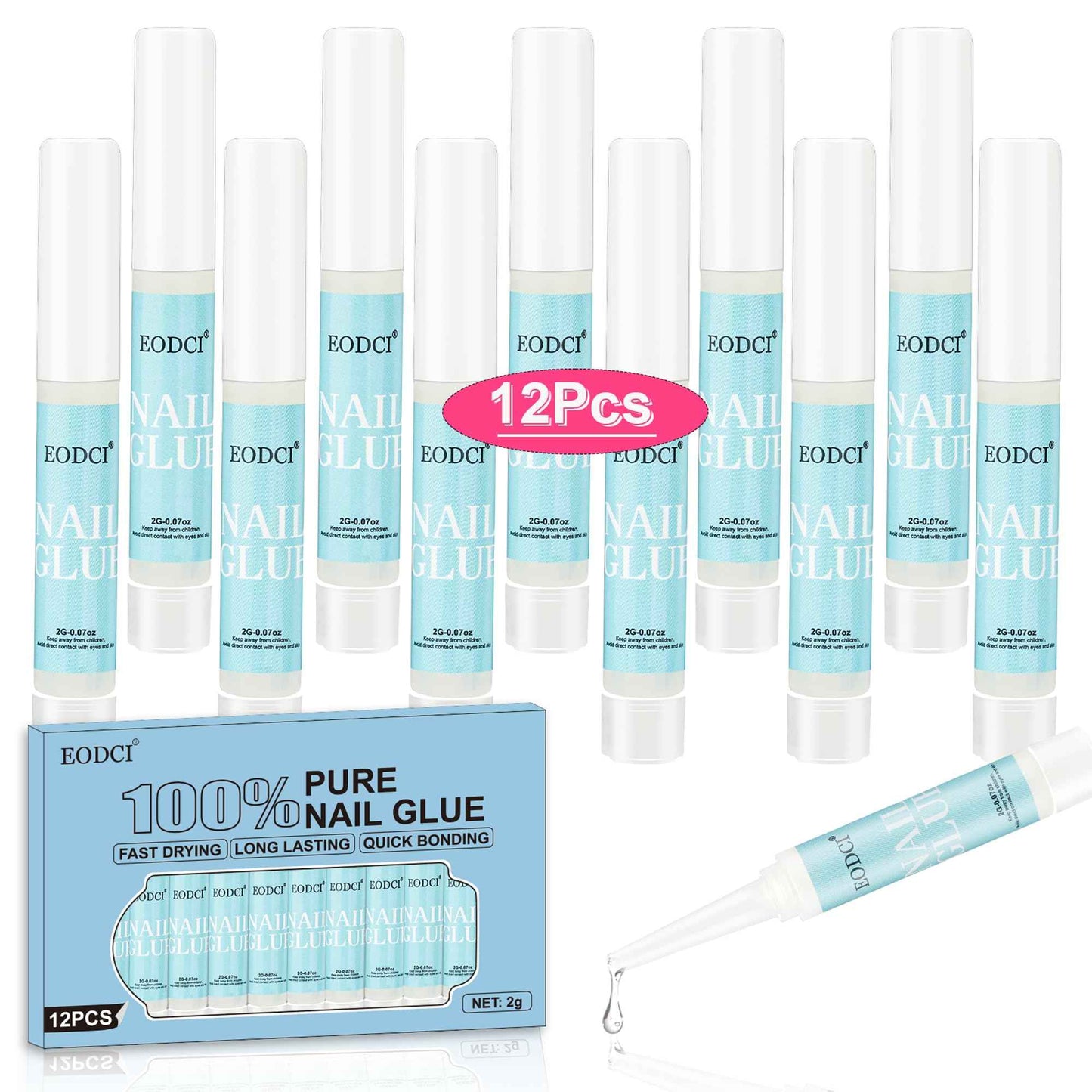 EODCI 12pcs Nail Glue Super Strong for Acrylic Nails Press on Nails Professional for Nail Tips Fake Nails False Nails Long Lasting Glue for Stick On Nails Broken