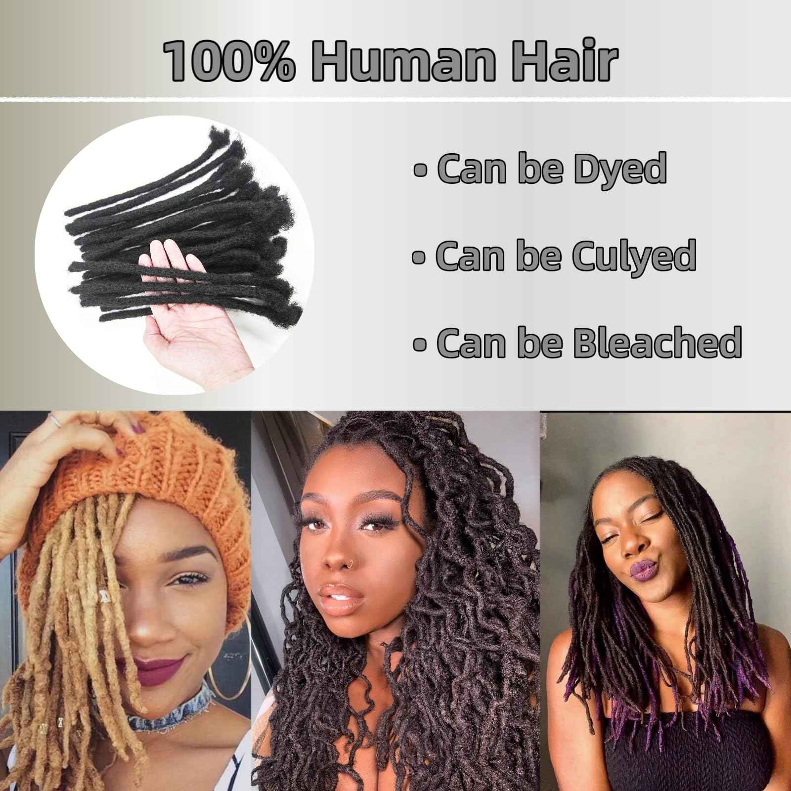 0.2cm Width 8Inch 20 Strands Loc Extension Human Hair 100% Handmade Permanent Real Dreadlock Extensions Human Hair For Women/Men/Kids Can Be Dyed Bleached Curled (width 0.2cm #1B color)