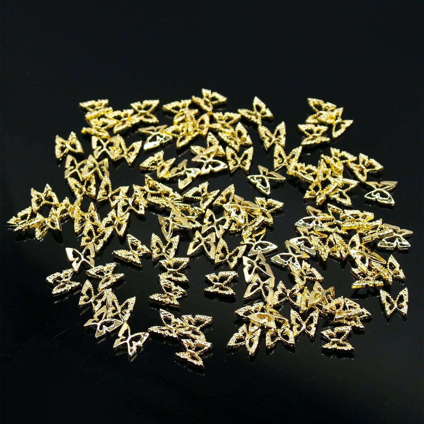 DANNEASY 100pcs 3D Butterfly Charms for Nails Gold Nail Charms Metal Nail Jewels Nail Butterfly Design Alloy Nail Decoration for Acrylic Nails DIY Craft Nail Art Accessories