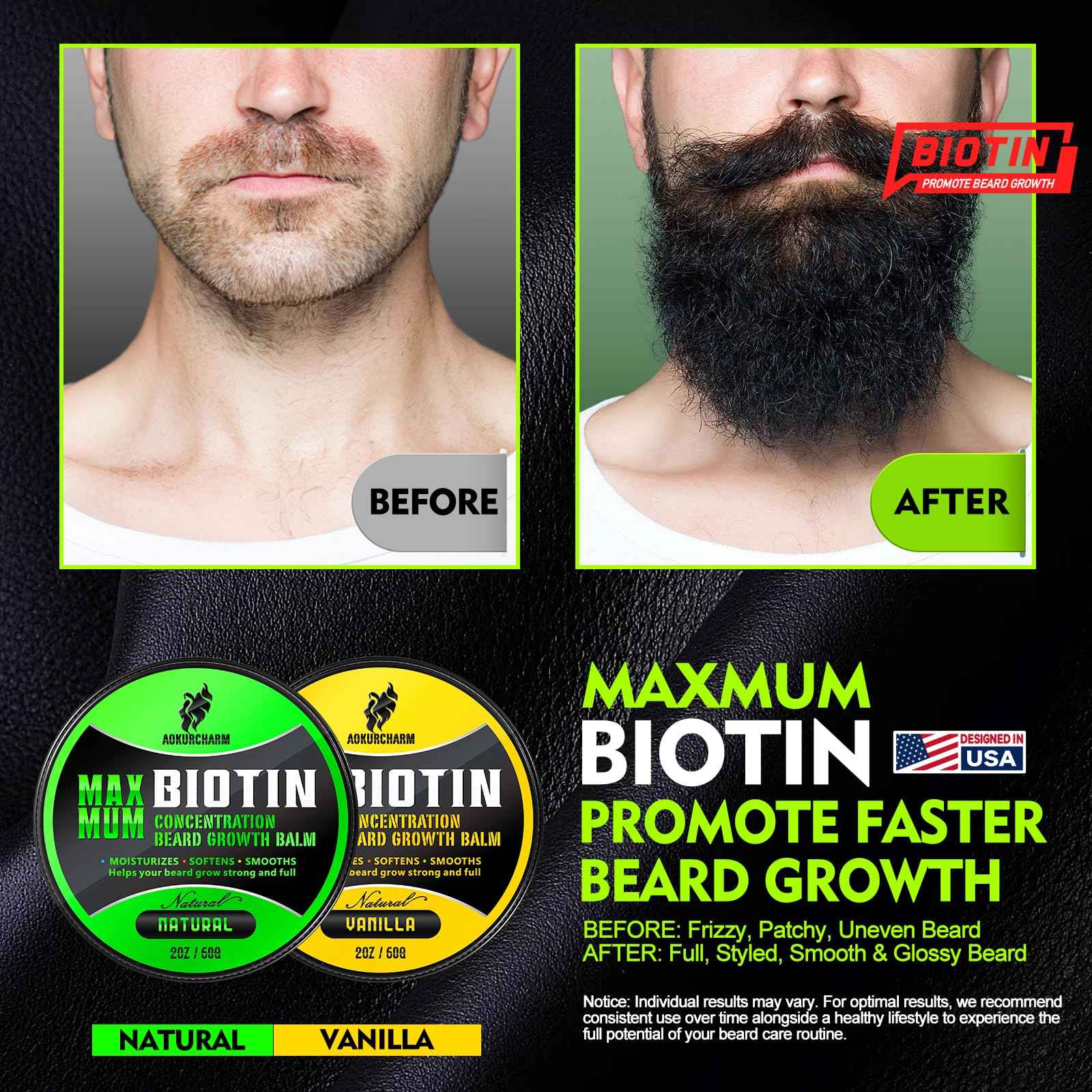 aokur 2 Pack Beard Balm for Men – Vanilla & Unscented – Biotin Beard Conditioner for Softening, Styling & Supporting Beard Growth – Gift Set for Father’s Day, Anniversaries & Christmas