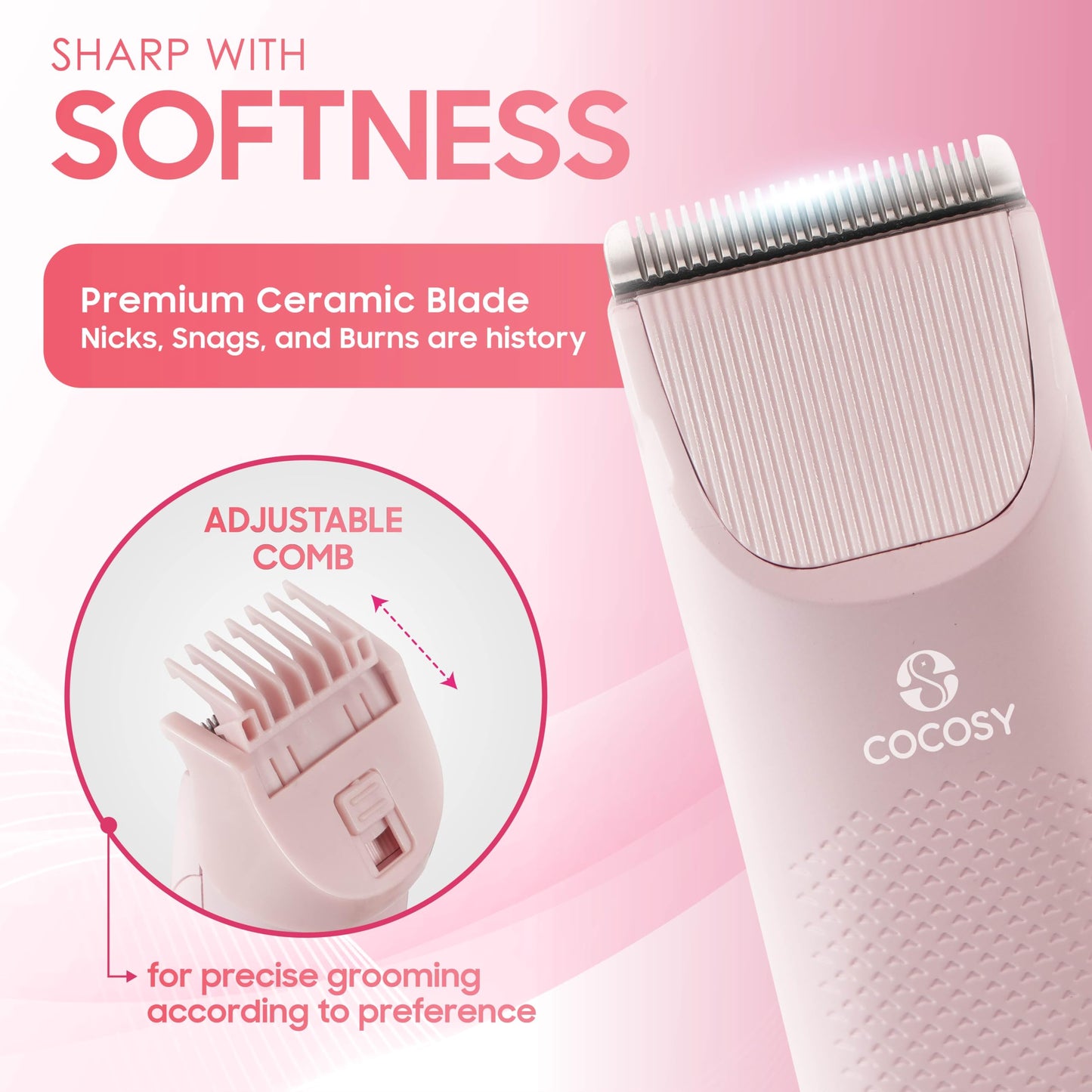 COCOSY Bikini Trimmer - Pubic Hair Trimmer for Women, Ceramic Blade, Waterproof Electric Shaver for Women with Standing Recharge Dock & Travel Pouch, Female Hygiene Razor