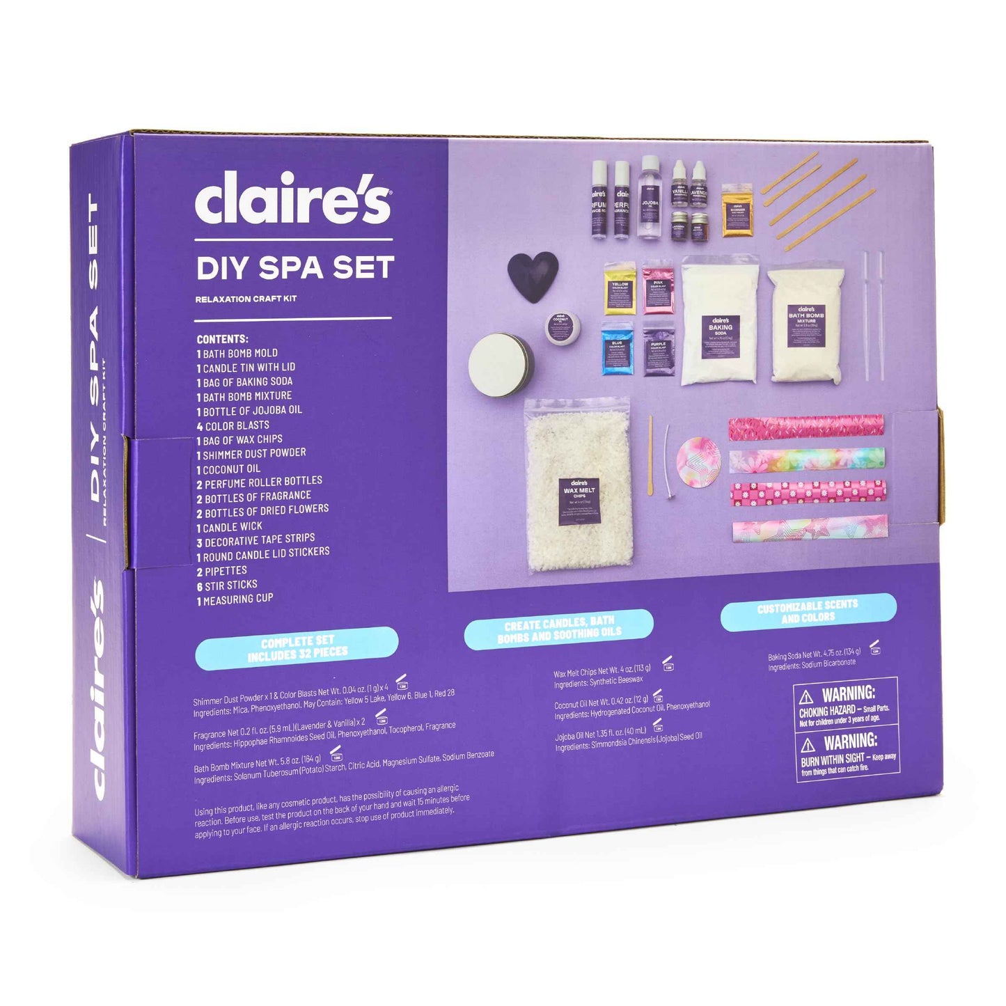 Claire's DIY Bath Bomb & Scented Candle Making Set, 32-Piece Spa Craft Kit, Make Your Own Soothing Oils & Perfume Fragrance, Kids Toys, Science Beauty Project Activity, Arts & Crafts Gift for Ages 6+