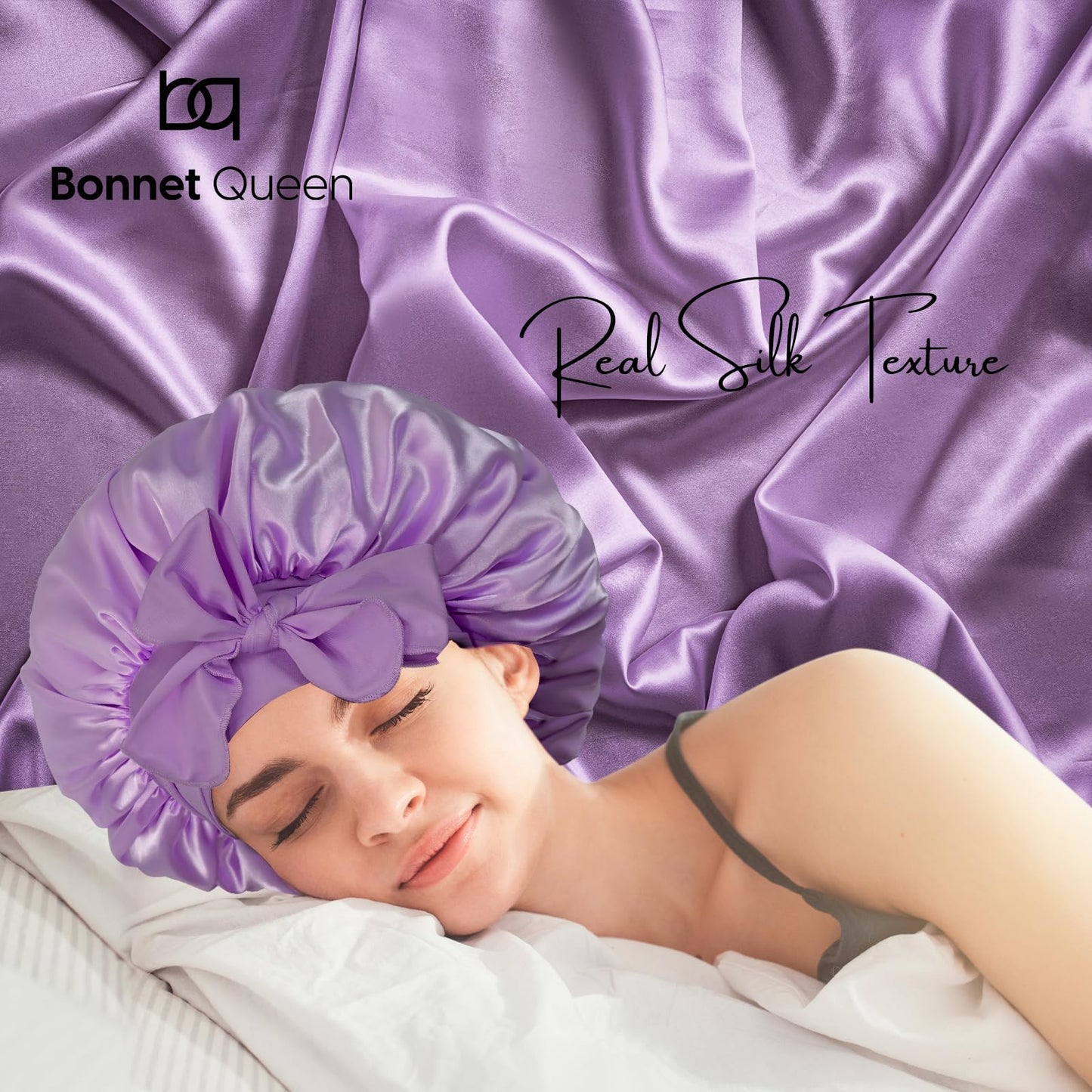 BONNET QUEEN Silk Bonnet for Sleeping Women Satin Bonnet Hair Bonnet Night Sleep Cap Scarf wrap for Curly Hair with tie Band Lilac