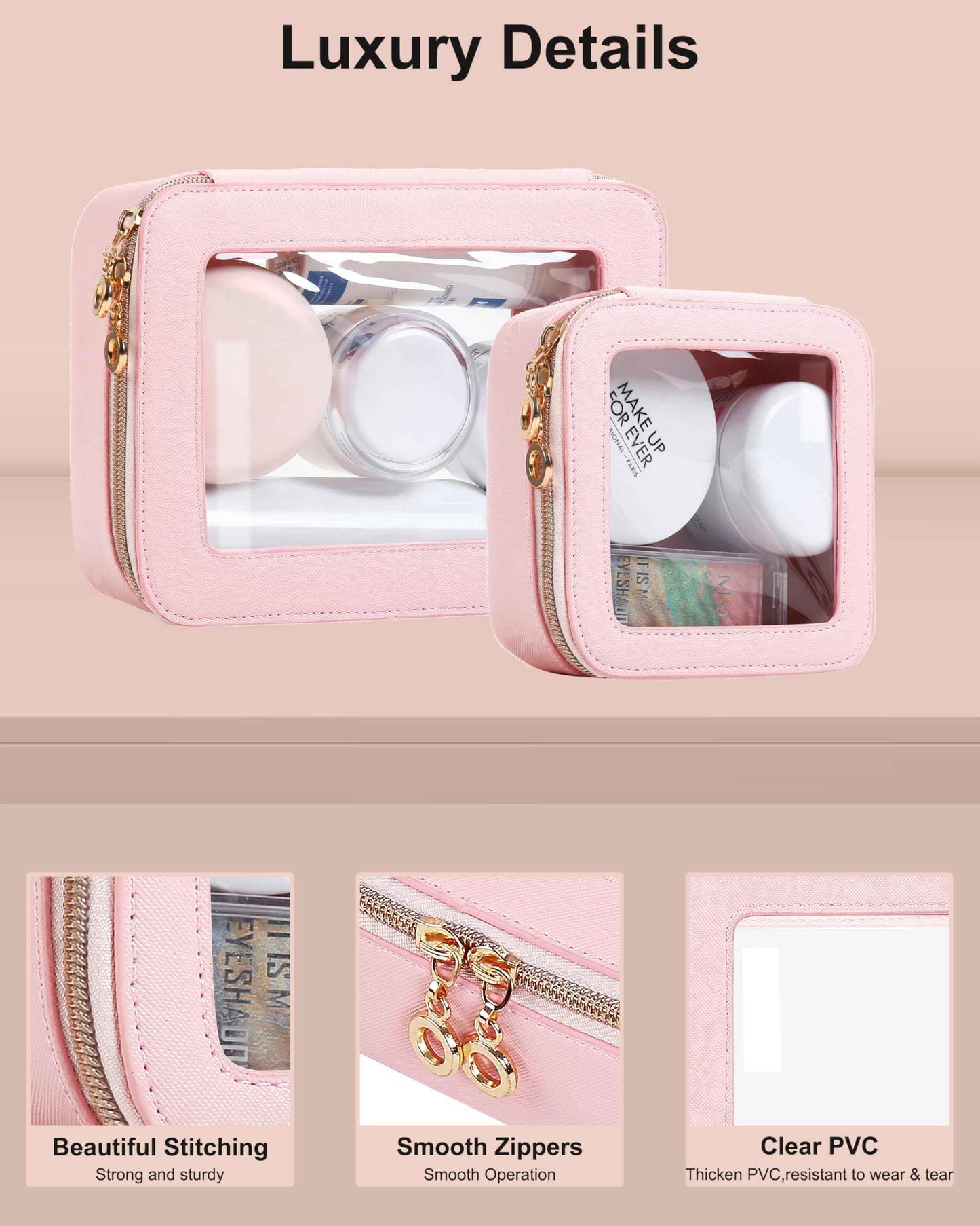 JRQCSJY Small Clear Makeup Bag for Purse, Cute Mini Clear Cosmetic Bag Case Organizer, TSA Approved Square Small Makeup Case Pouch with Zipper, Car Travel Purse Essentials for Women (Pink, S)