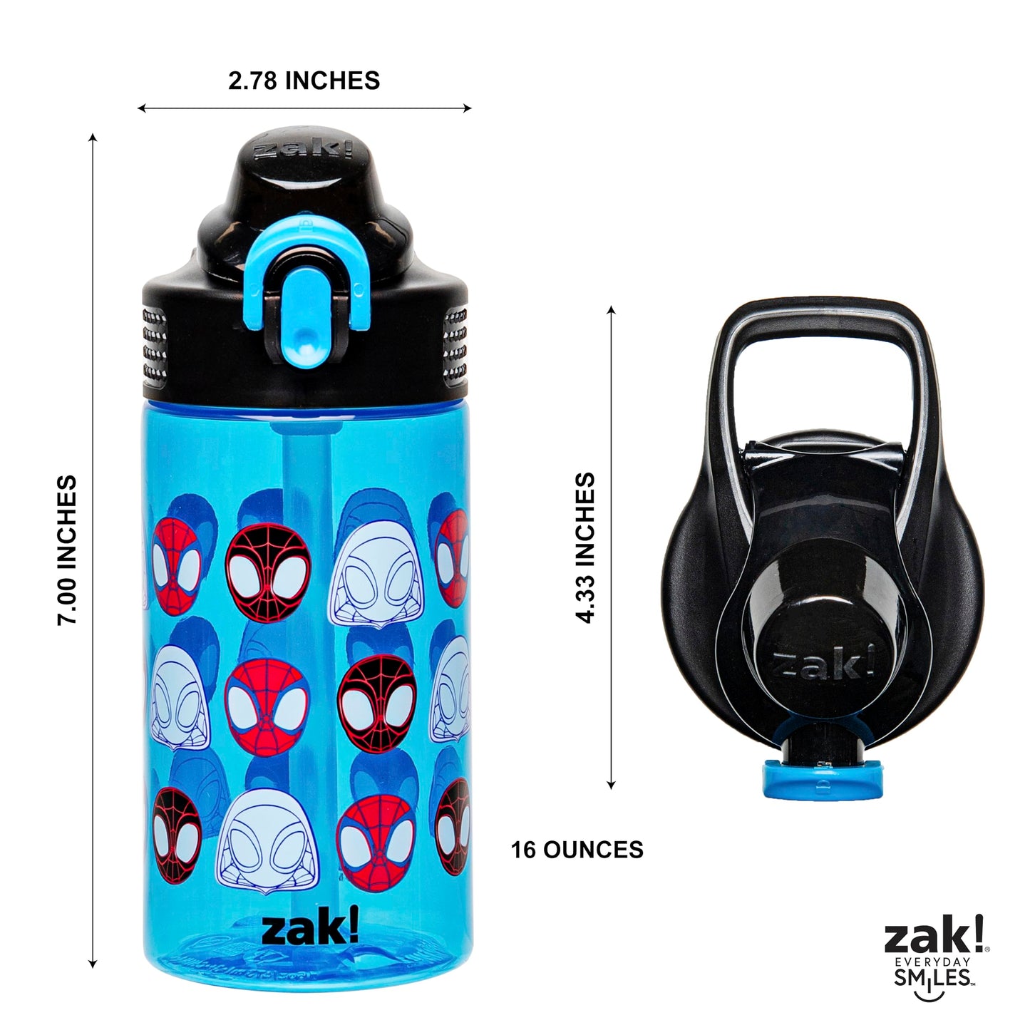 Zak Designs Sage Marvel Spider-Man Water Bottle For School or Travel, 16oz Durable Plastic Water Bottle With Straw, Handle, and Leak-Proof, Pop-Up Spout Cover (Spidey and His Amazing Friends)