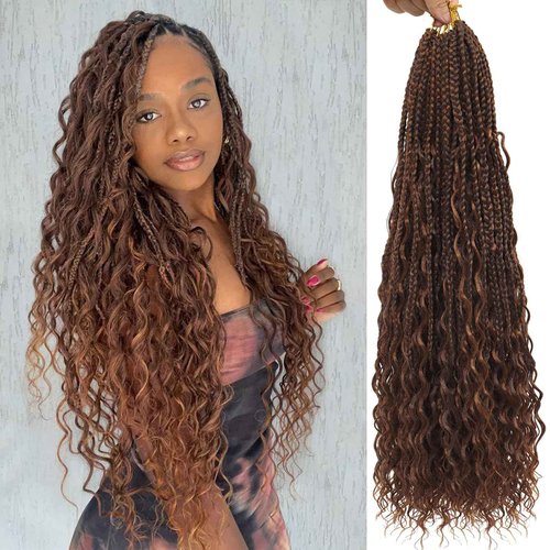 Eeanno Goddess Box Braids Crochet Hair Honey Blonde Boho Hair for Women Pre Looped Crochet Box Braids with Curly Ends P3330#, 24 Inch