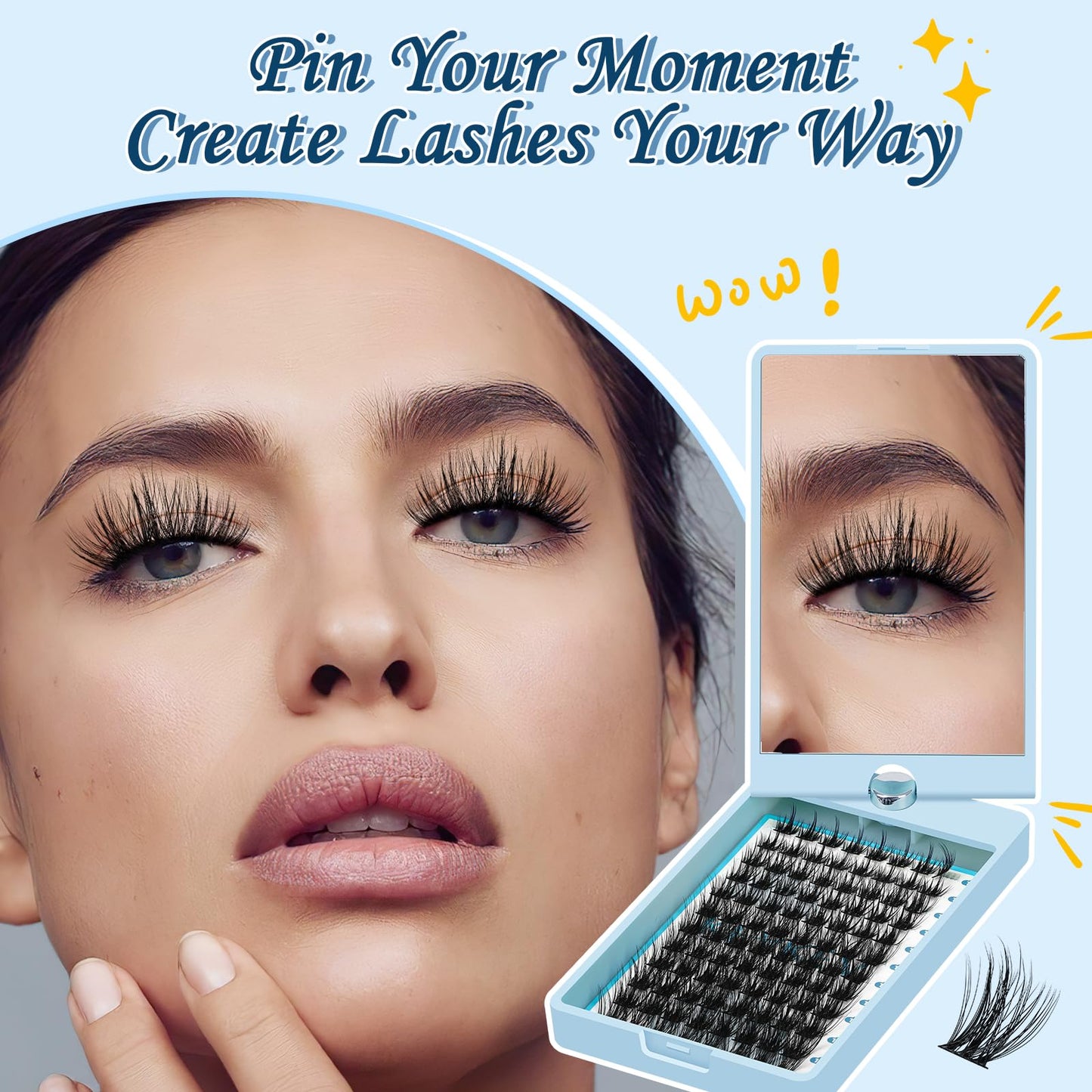 KevKev Lash Clusters 96 Pcs Cluster Lashes Special Spin Mirror Case DIY Lash Extension Soft & Comfortable Eyelash Clusters Thin Band Eyelashes with Mirror Easy to Apply (Cloudy,D-10-16mix)