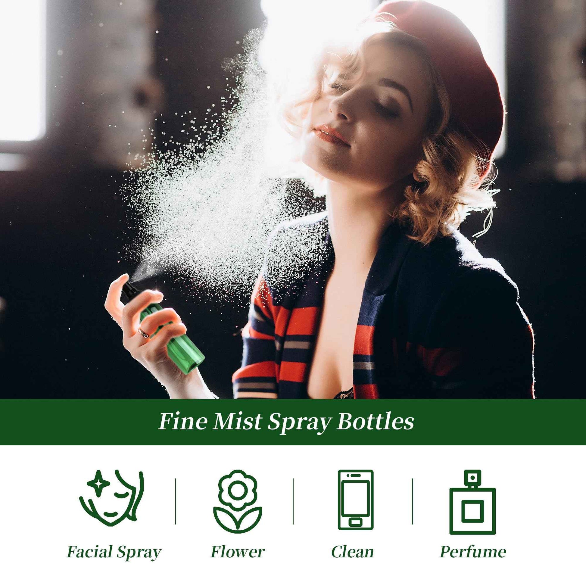 YEUIKERR 36 Pack Green Fine Mist Small Spray Bottles 2 oz/60 ml Plastic Spray Bottles Refillable Empty Mini Travel Sprayer Bottle Bulk for Essential Oils