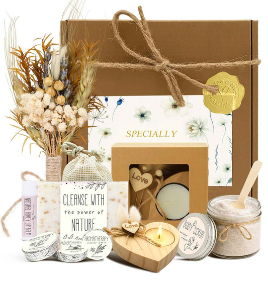 JMHACHY Spa Gifts for Women - Mothers Day Gifts for Mom, Self Care Kit, Birthday Anniversary Care Package Ideas for Wife Girlfriend Her from Daughter Husband Friend, 8PCS Items with Natural Themed