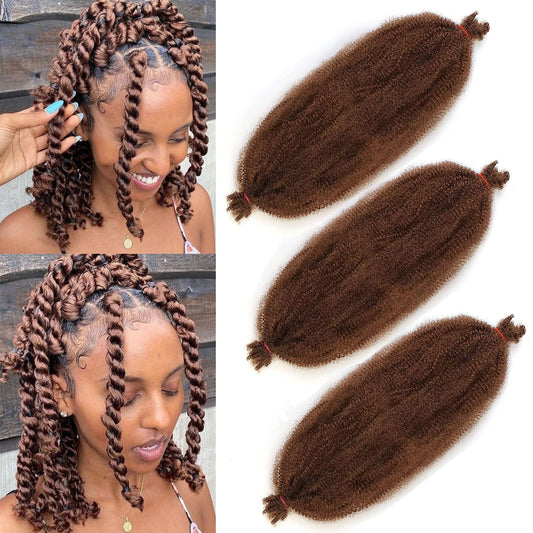 16 Inch Soft Springy Afro Twist Braiding Hair 3 Packs Pre Fluffed Wrapping Hair For Distressed Faux Locs Honey Brown Marley Twist Crochet Braiding Hair Synthetic Extension For Women（8Strands/Pack,30#）