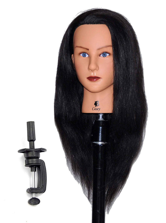 Bellrino 20-22" Cosmetology Mannequin Manikin Training Head with Human Hair with Table Clamp Holder - Helen (B-CASEY+C)