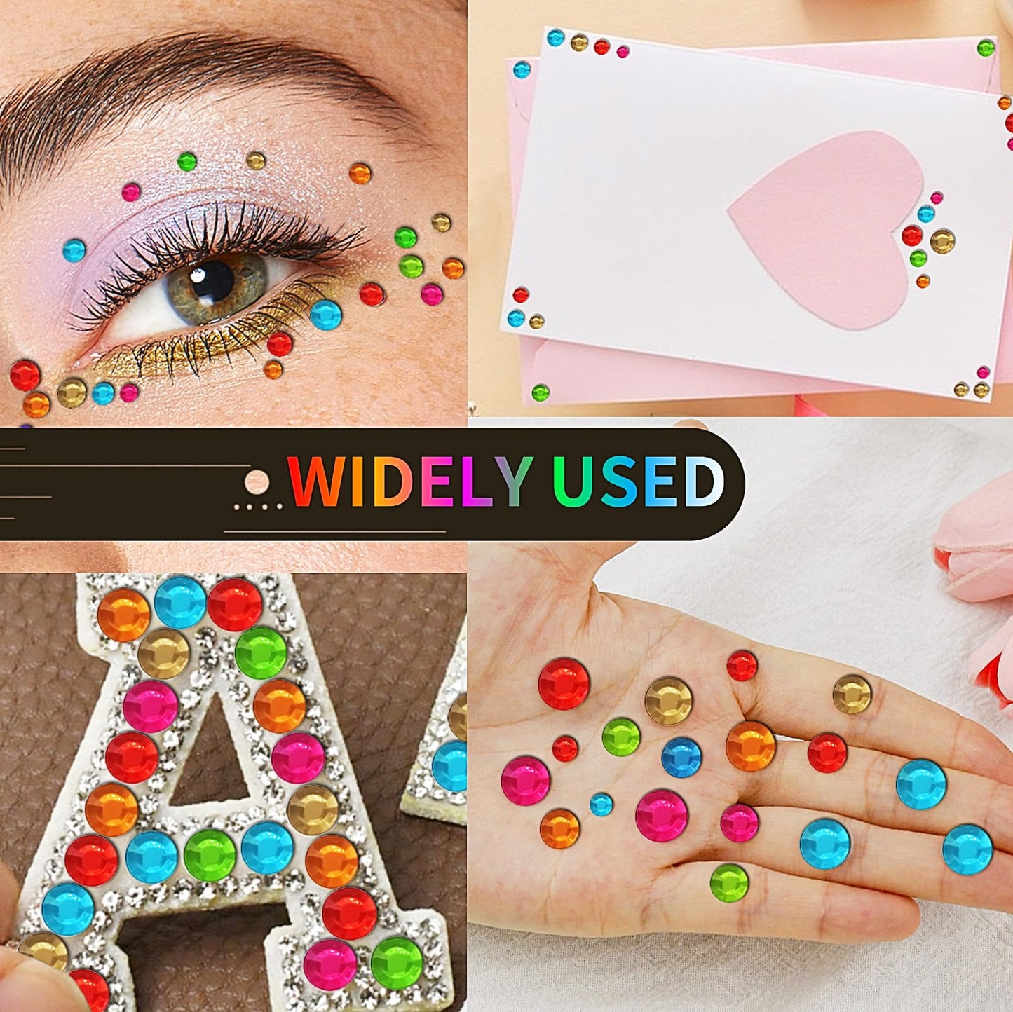 3555PCS Rhinestone Stickers for Crafts, Self Adhesive Gem Stickers 3/4/5/6/8 MM Face Jewels Stick on Bling Pearls for Face Eye Nail Hair Body Makeup Crafts DIY Scrapbooking Embellishments (Color)