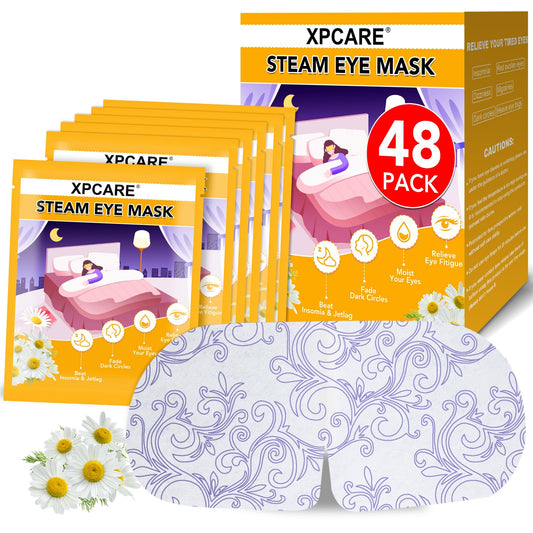 XPCARE Steam Eye Masks for Dry Eyes, Self Heated Steam Warm Eye Mask, Disposable Heated Eye Mask for Dark Circles, Puffy Eyes, Relief Stress Eye Fatigue (48PACK-Chamomile)