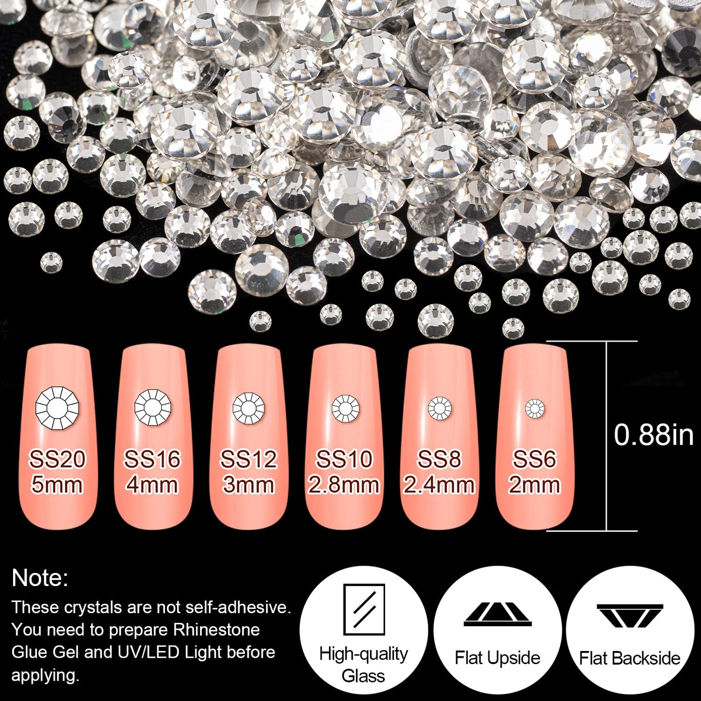 18 Styles Multi-Shaped Glass Gemstones for Nails and 6 Sizes Round Crystal Rhinestones Kit #2, Clear Transparent White Nail Art Charm Bead Manicure Decoration with Pickup Pencil and Tweezer