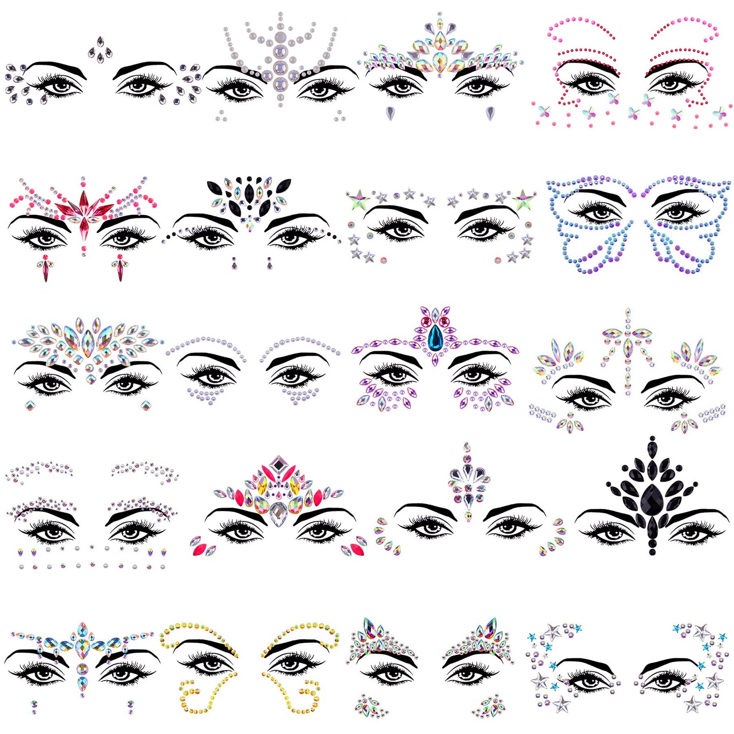 SIQUK 20 Sets Face Jewels Rhinestones Face Gems Stick on Eye Jewels Stickers Crystal Face Jewel for Festival Rave Carnival Party