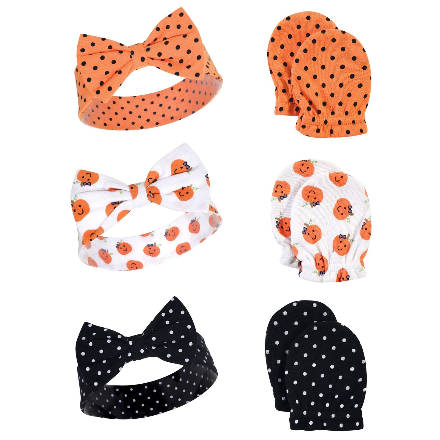 Hudson Baby Unisex Baby Cotton Headband and Scratch Mitten Set, Halloween Dots, 0-6 Months