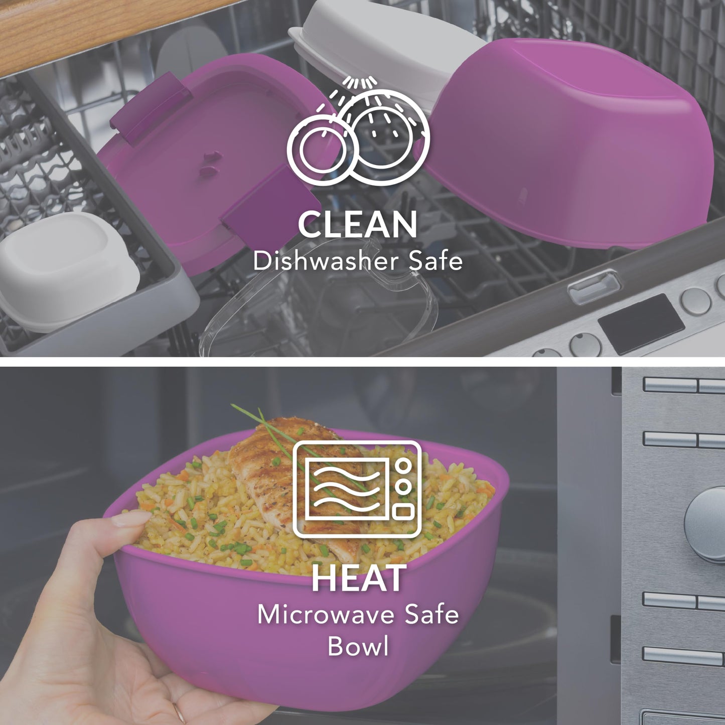 Bentgo All-in-One Salad Container - Large Salad Bowl, Bento Box Tray, Leak-Proof Sauce Container, Airtight Lid, & Fork for Healthy Adult Lunches; BPA-Free & Dishwasher/Microwave Safe (Purple)