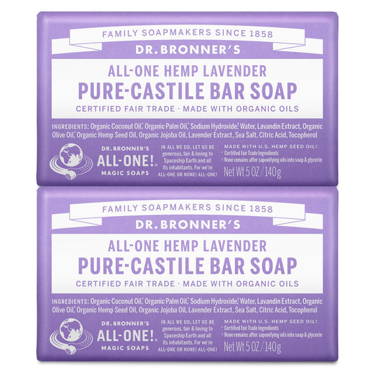 Dr. Bronner's Pure-Castile Bar Soap - Made with Regenerative Certified Organic Oils - For Face, Body, Hair- Gentle on Sensitive Skin - All Natural Soap Bar for Men & Women - Lavender, 2 pack, 32oz