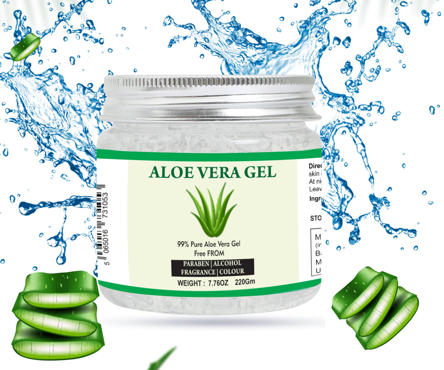 Raslok Aloe Vera Gel | 100% Pure Natural Aloe Gel | For Moisturizing Face Skin & Hair Care,Durable Moisturizing Hydrating Soothing | Non-Sticky (7.76 oz)