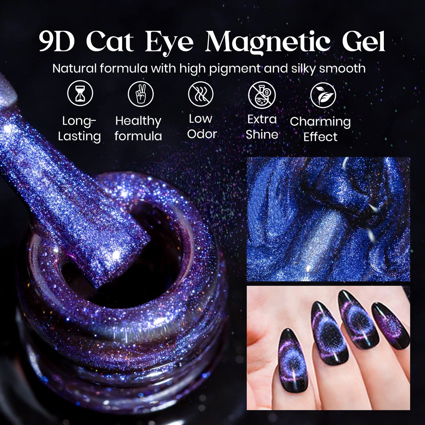 MIZHSE 9D Cat Eye Gel Nail Polish 10ml, Holographic Galaxy Cateye Magnetic Nail Polish Gel, Magic Chameleon Manicure Set(Blue)