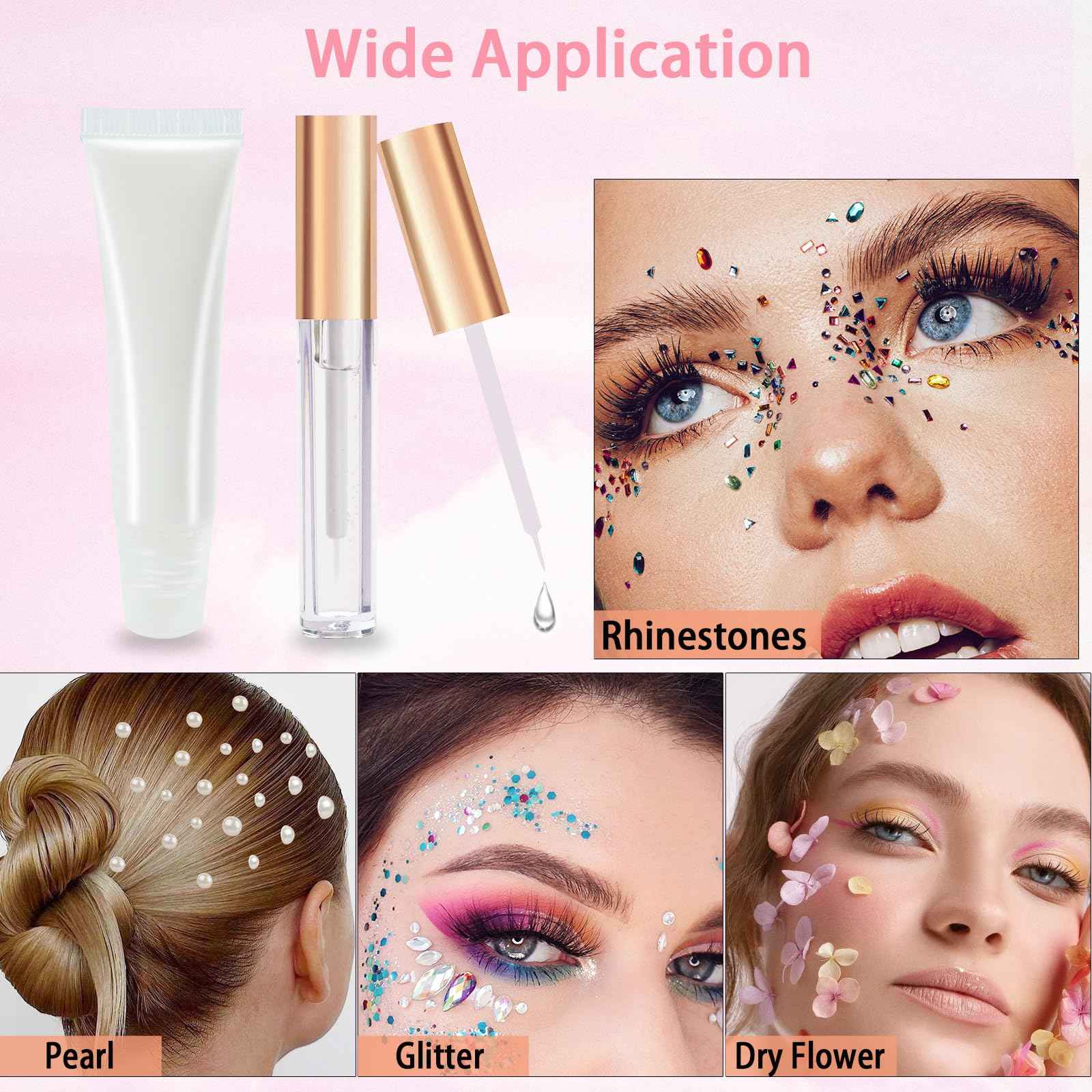 Face Body Glue for Gems Rhinestones, Glitter Glue Long Lasting Hair Adhesive, Designed for Eye Jewels Face Gems Hair Body Glitter Makeup
