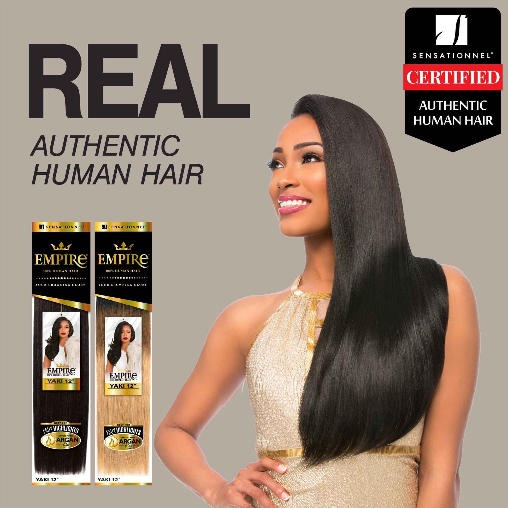 Sensationnel Empire yaki human hair - Tangle Free Weaving for Quick Weave and Sew in Styles for Faux Highlights and Fauxmiddlepart Leave Out - 1 Pack (12 inch, 1 JETBLACK)