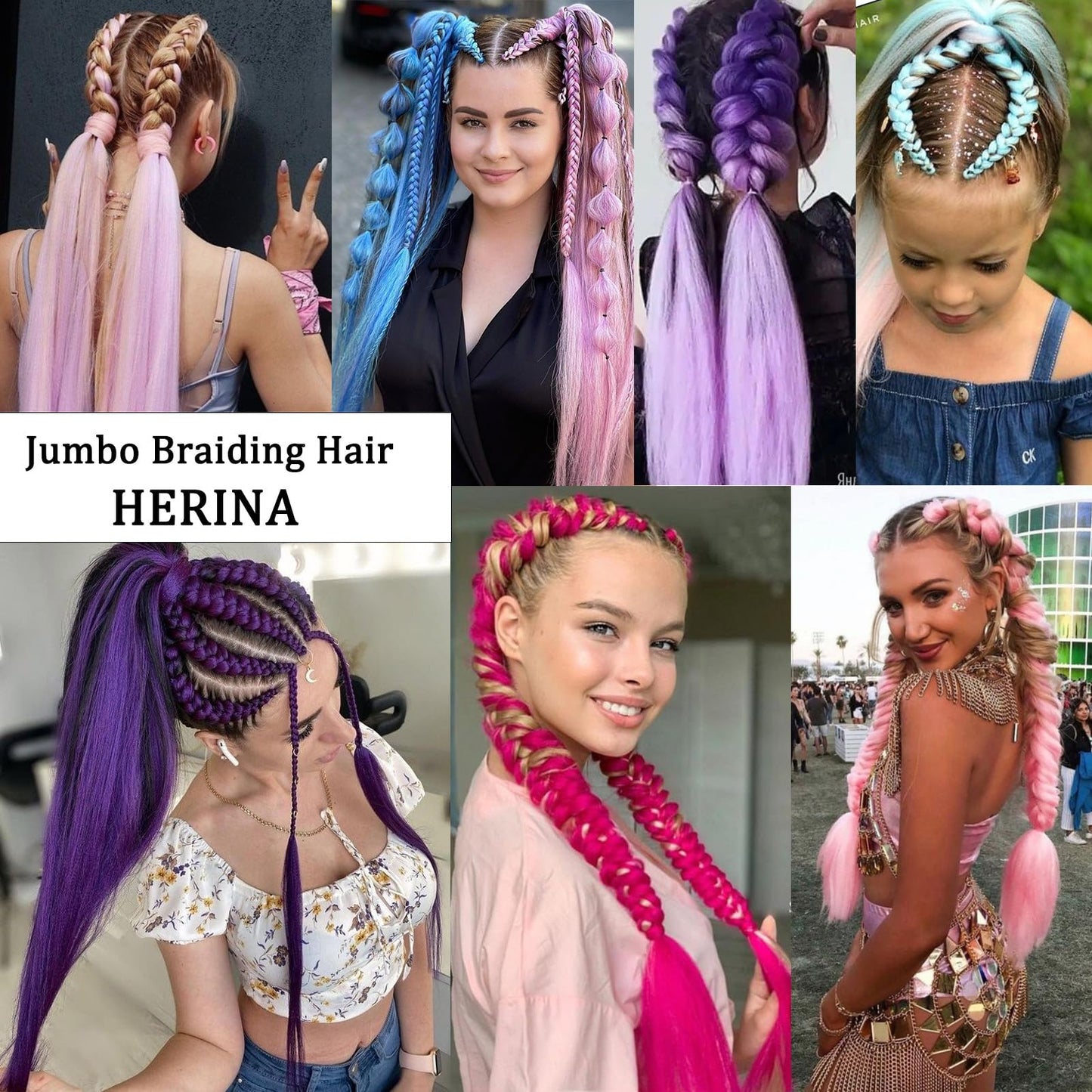 Herina Blue Braiding Hair For Braids One Pack Blue Hair Extensions High Temperature Jumbo Braiding Hair For Braids(1pc/pack)