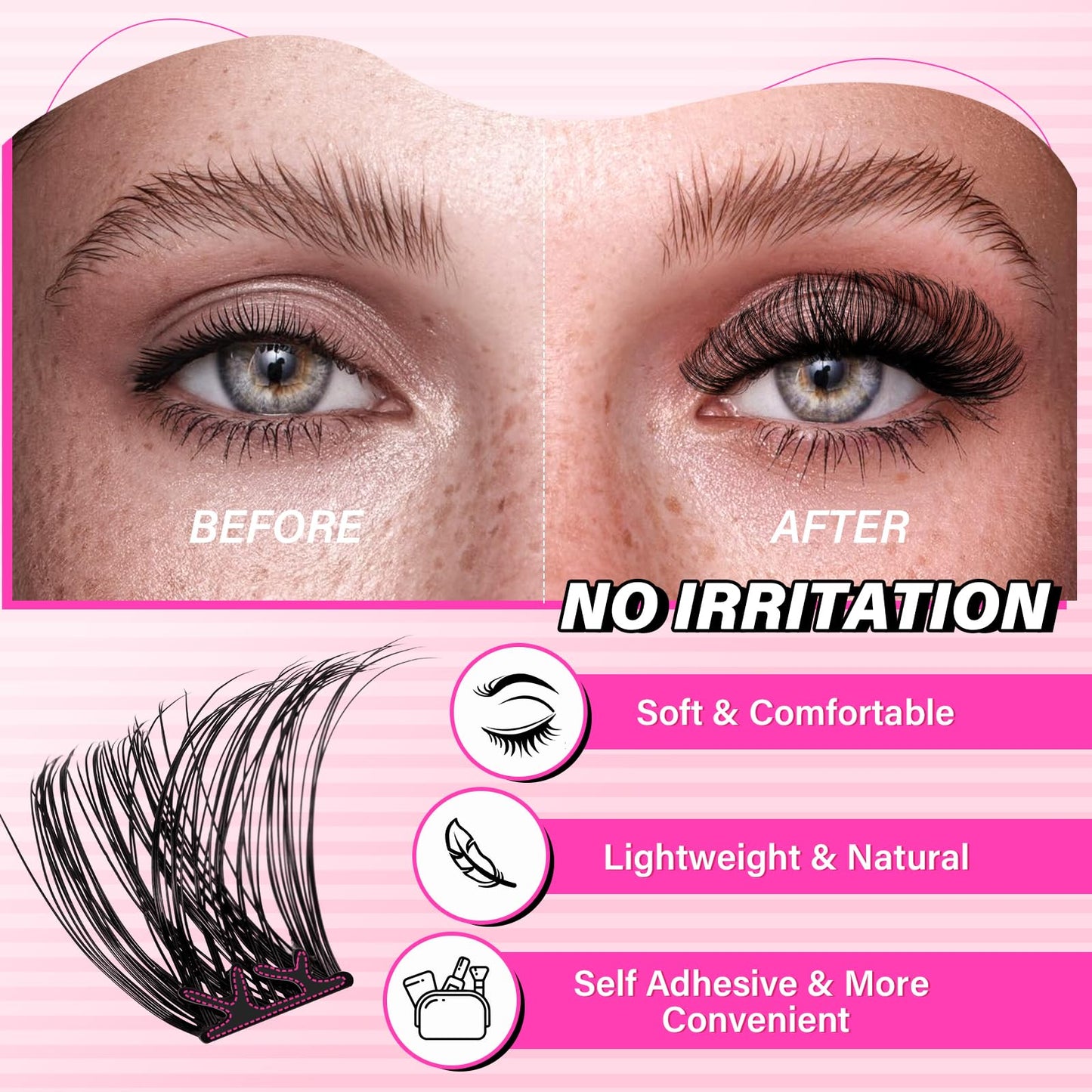 PRO Self Adhesive Eyelashes Kit Press On Lashes 120pcs Lash Clusters Lash Fixative Lash Remover Lash Applicator Eyelash Extension Kit Easy To Apply Lash Extension Kit (Into You-01,D-10-18mix Kit)