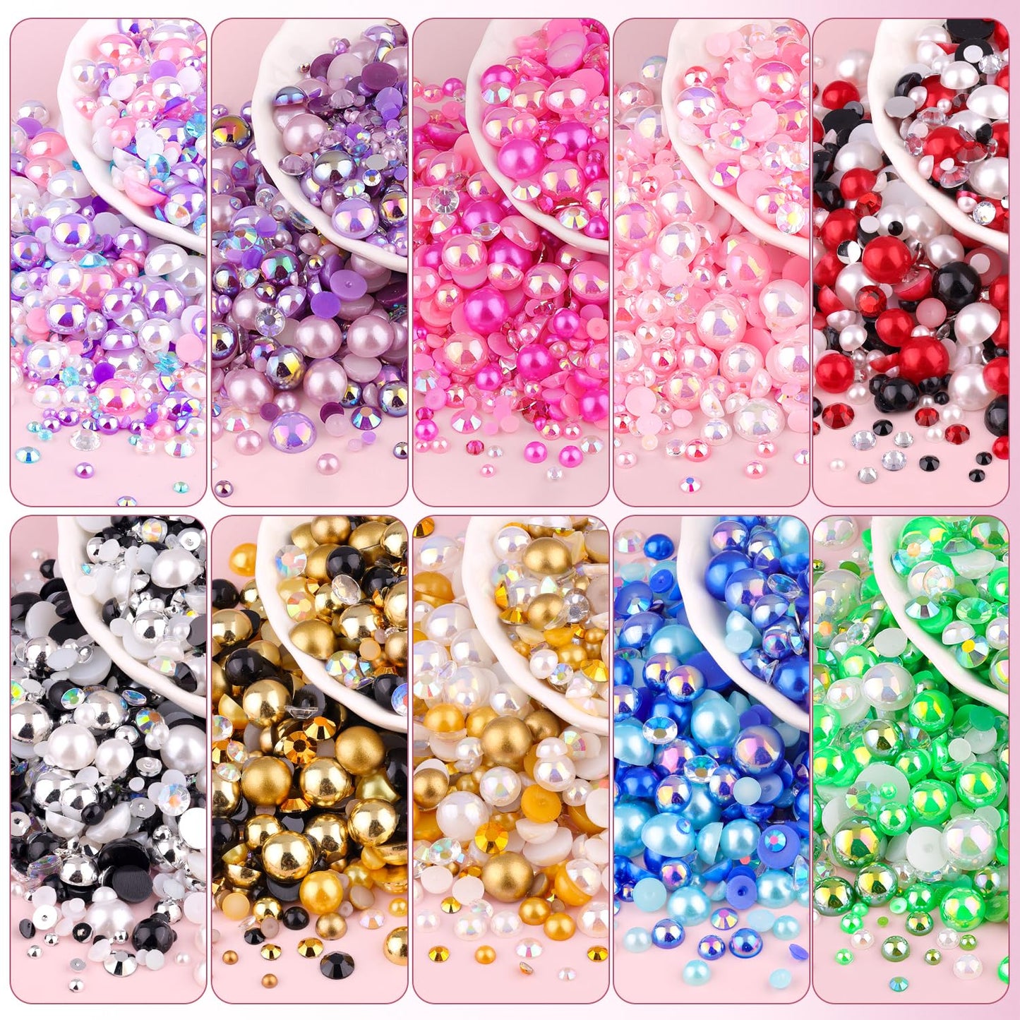 80g Flatback Pearls and Rhinestones for Crafting, Pink White Mixed Size 3-10mm Resin Rhinestones and Half Pearls for Bedazzling, Nail Art and Decoration with Tweezer and Pickup Pencil