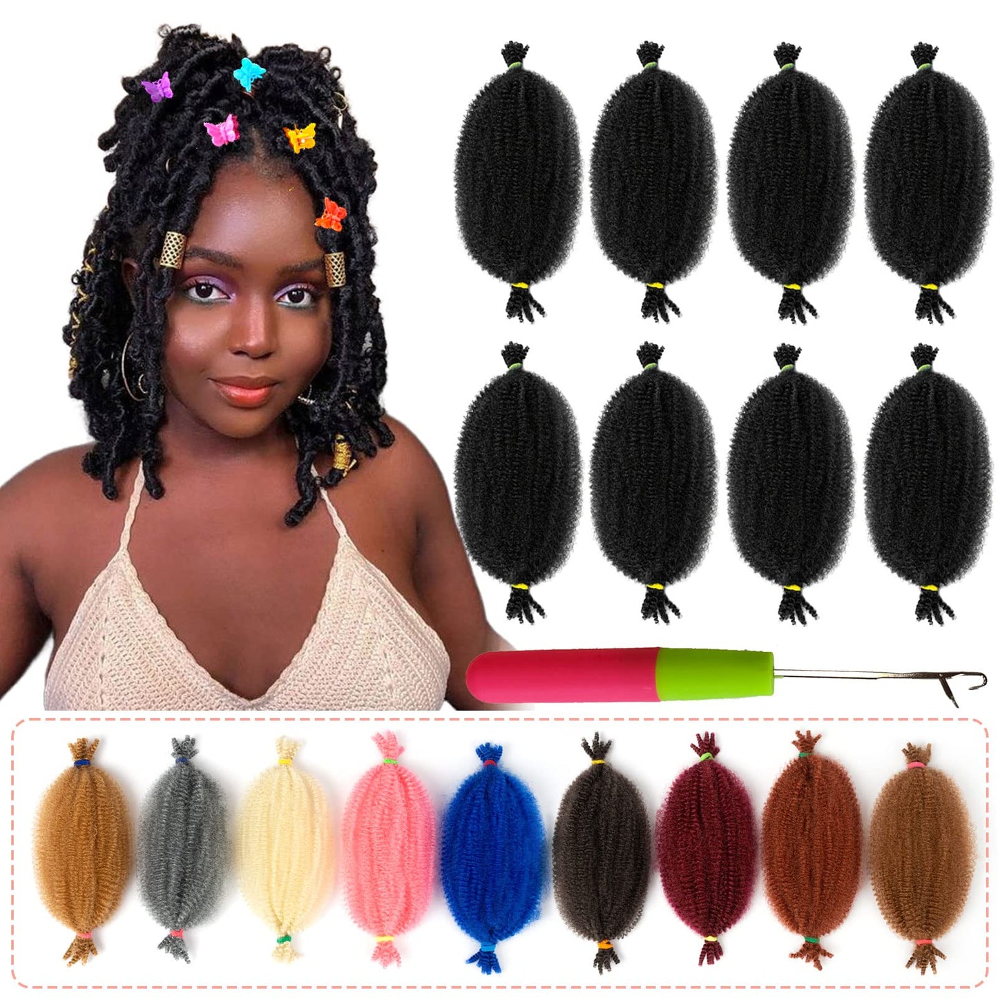 BATISI Marley Twist Braiding Hair 12 Inch Kinky Twist Hair Braiding Pre Separated Springy Afro Twist Hair Pre Fluffed Spring Twist Hair #1b Marley Hair Wrap Around Distressed Soft Faux Loc 8 Pack