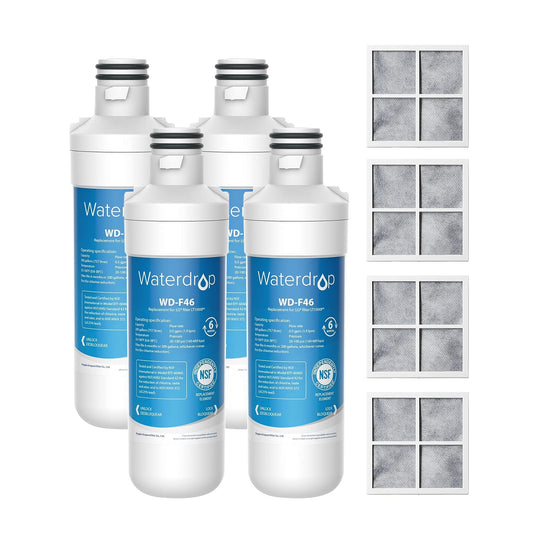 Waterdrop LT1000PC ADQ747935 Refrigerator Water Filter and Air Filter, Replacement for LG® LT1000P®, LMXS28626S, LFXS26973S, LFXS26596S, LFXS28596S, ADQ74793501, ADQ74793502 and LT120F®, 4 Combo