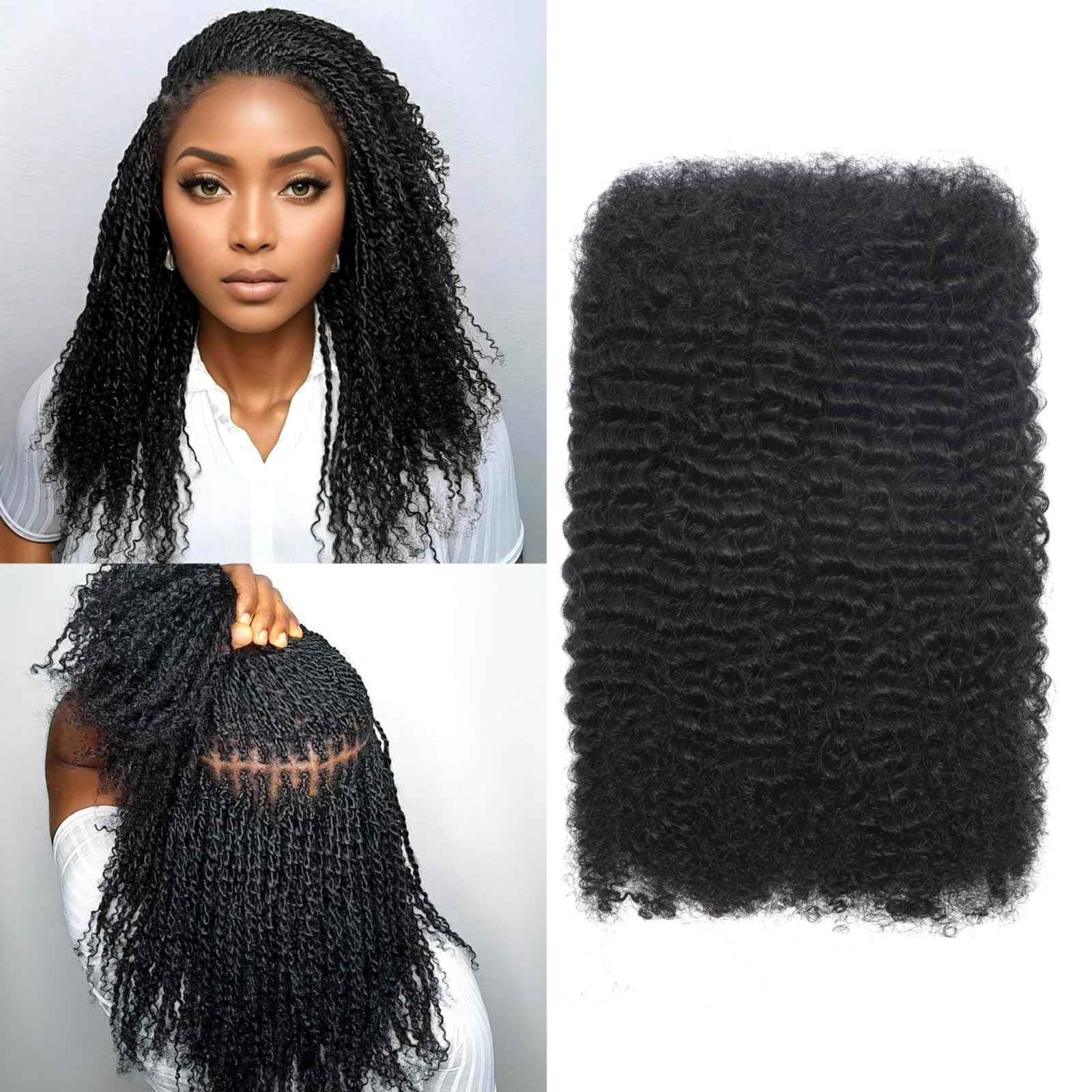 Afro Kinkys Bulk Human Hair For Braiding, 50 Gram Afro Kinky-Curly Human Hair Bundles For Mini Twists Braids Dreadlock Extensions Locs Repair Can Dye And Bleach (1B, 16 Inch (Pack of 1))