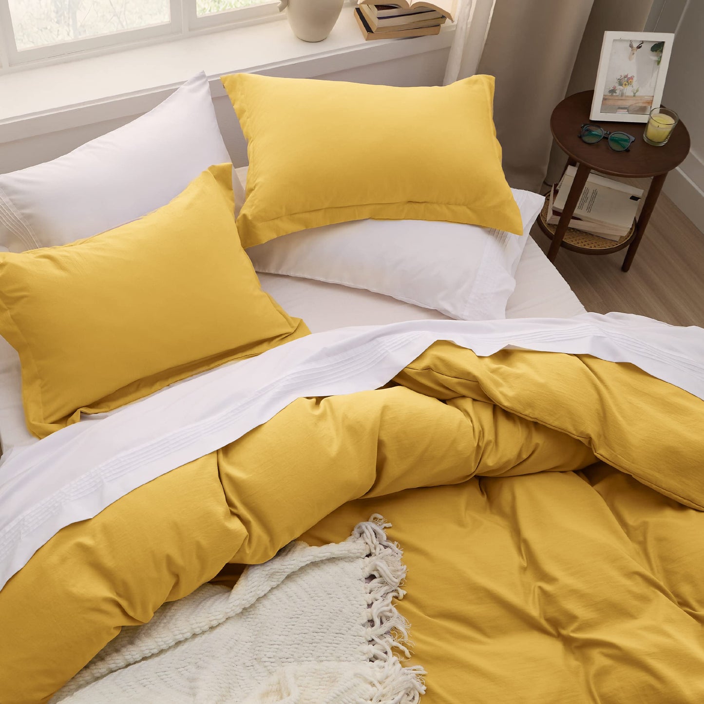 Bedsure Mustard Yellow Twin Duvet Cover Set - Soft Prewashed Duvet Cover Twin Size, 2 Pieces, 1 Duvet Cover 68x90 Inches with Zipper Closure and 1 Pillow Sham, Comforter Not Included