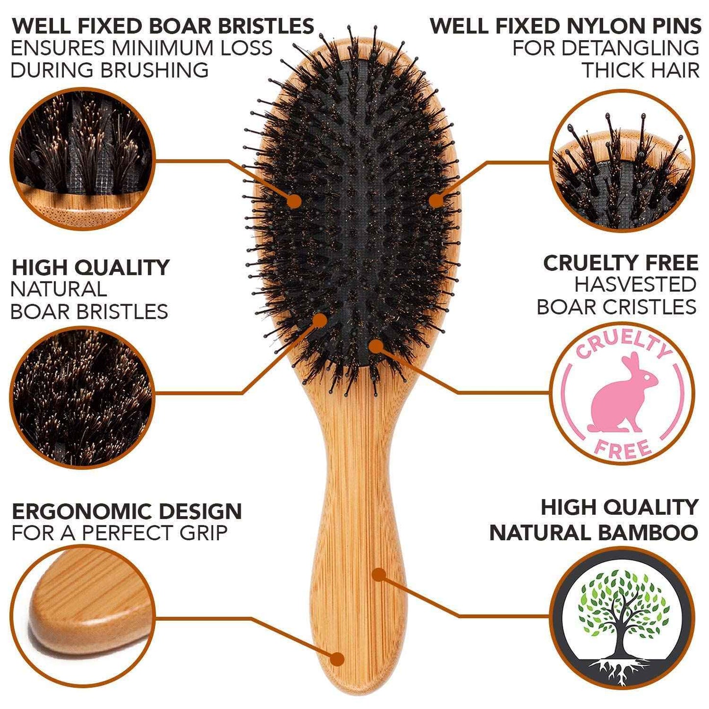 Belula Skin & Hair Care 100% Natural. Dry Brushing Body Brush Set and Detangling Boar Bristle Hair Brush. Restore Shine and Health to Your Skin and Hair.