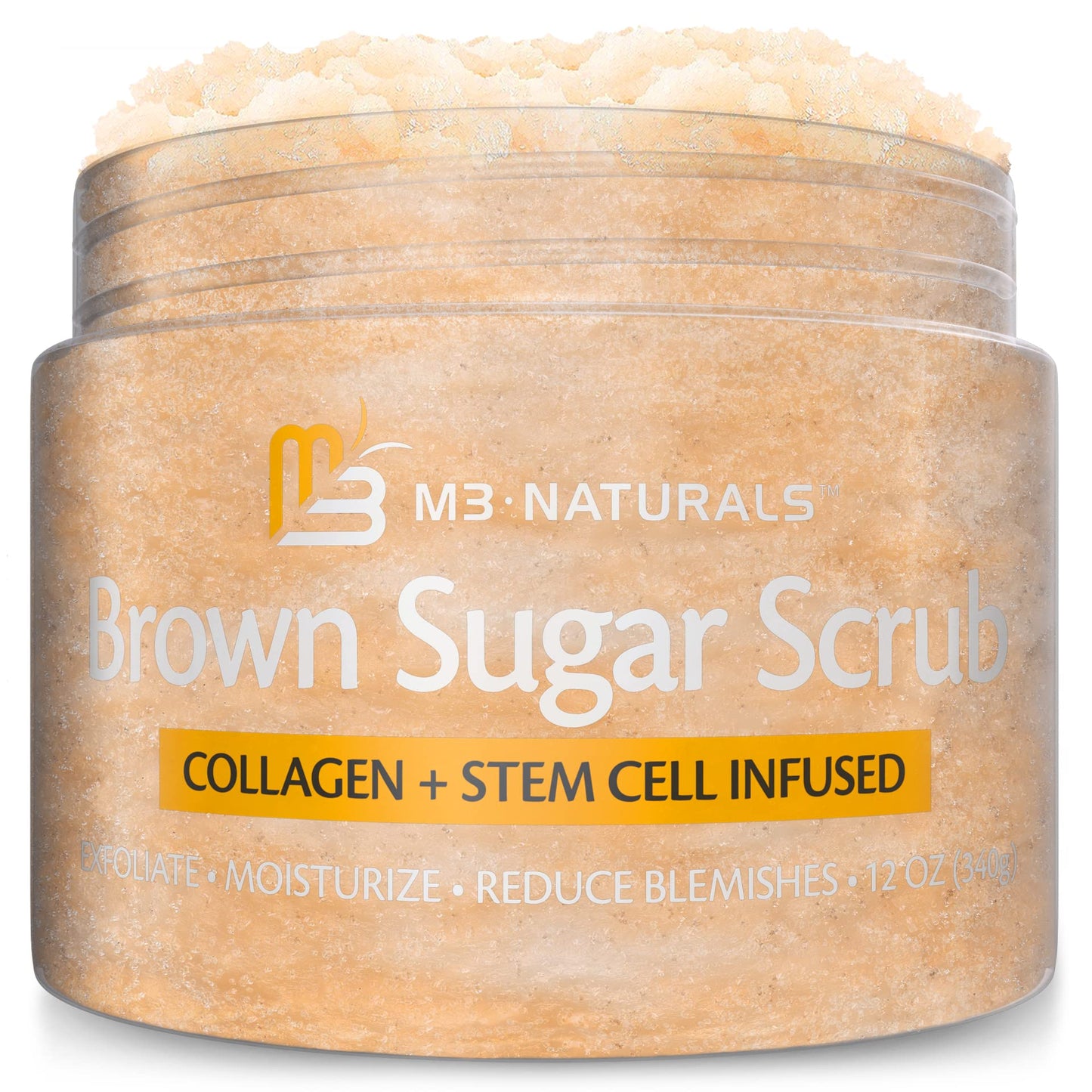 Brown Sugar Scrub Face Foot & Body Exfoliator Infused with Collagen and Stem Cell Natural Exfoliating Salt Body Scrub for Toning Skin Cellulite Skin Care by M3 Naturals