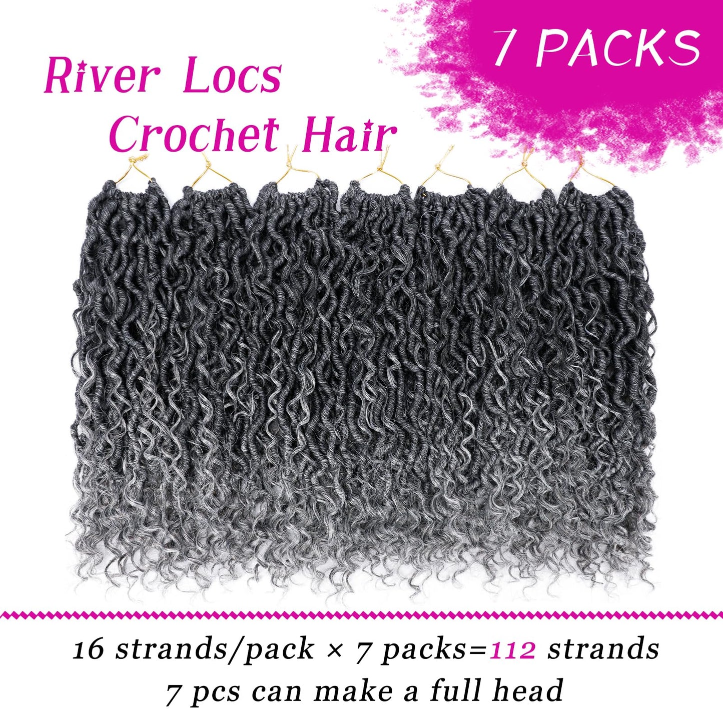 Goddess Locs Crochet Hair 14 Inch 7 Packs Ombre Grey Boho Faux Locs Crochet Hair for Black Women Pre Looped Crochet Locs with Curly Ends (1B/Gray)