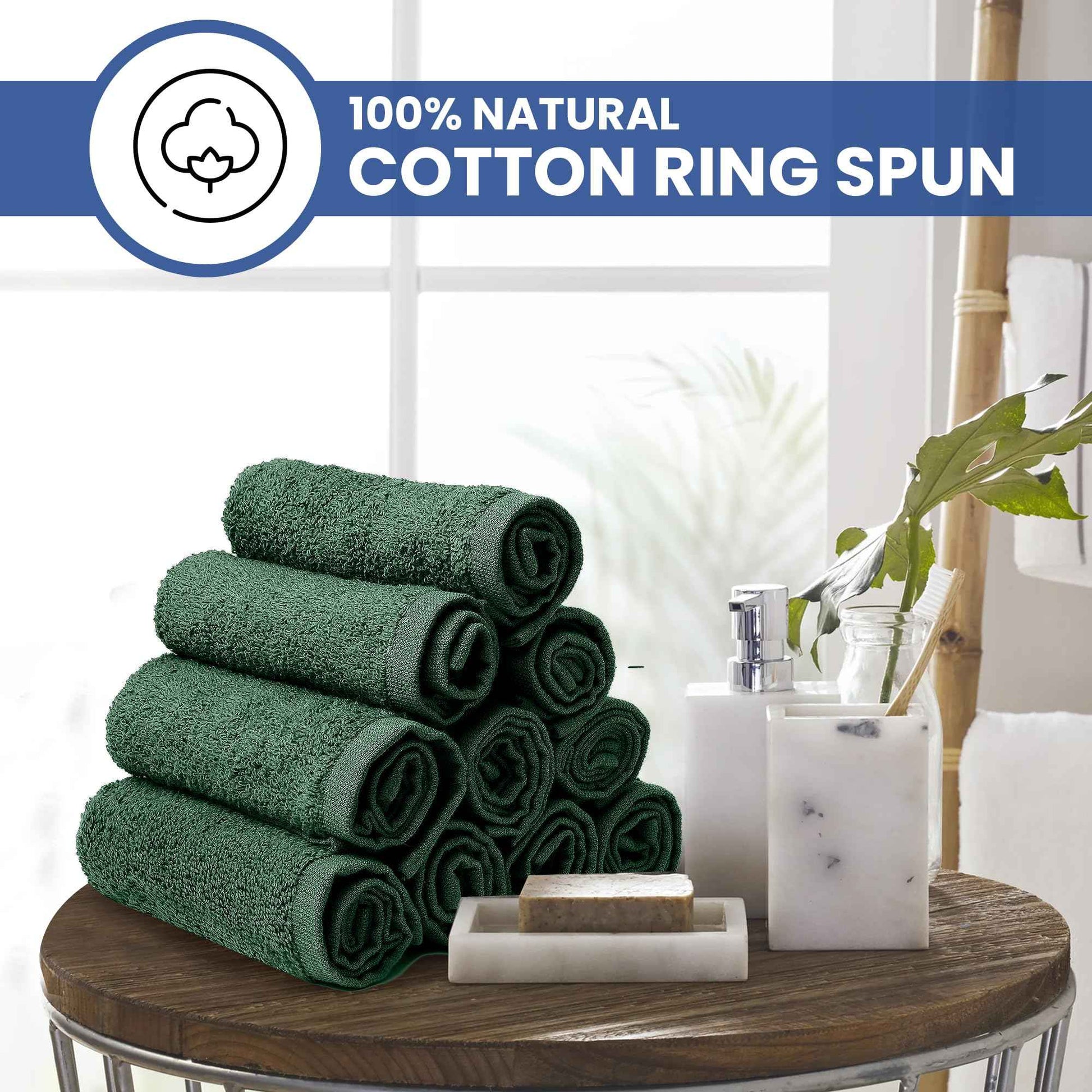 Linteum Textile Supply Premium 13x13 Washcloth (Hunter Green) – 100% Ring Spun Cotton Zero Twist Towels | Absorbent, Quick Dry, Durable for Bathroom, Spa, Gym (12 Pack)