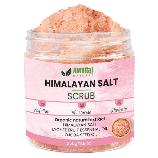 AMVital Himalayan Salt Body Scrub, Helps to Moisturize and Soften Skin, Deep Cleansing Facial Cream for All Skin Types, Moisturizing and Exfoliating Body, Face, Hand, Foot Scrub (8.8oz)