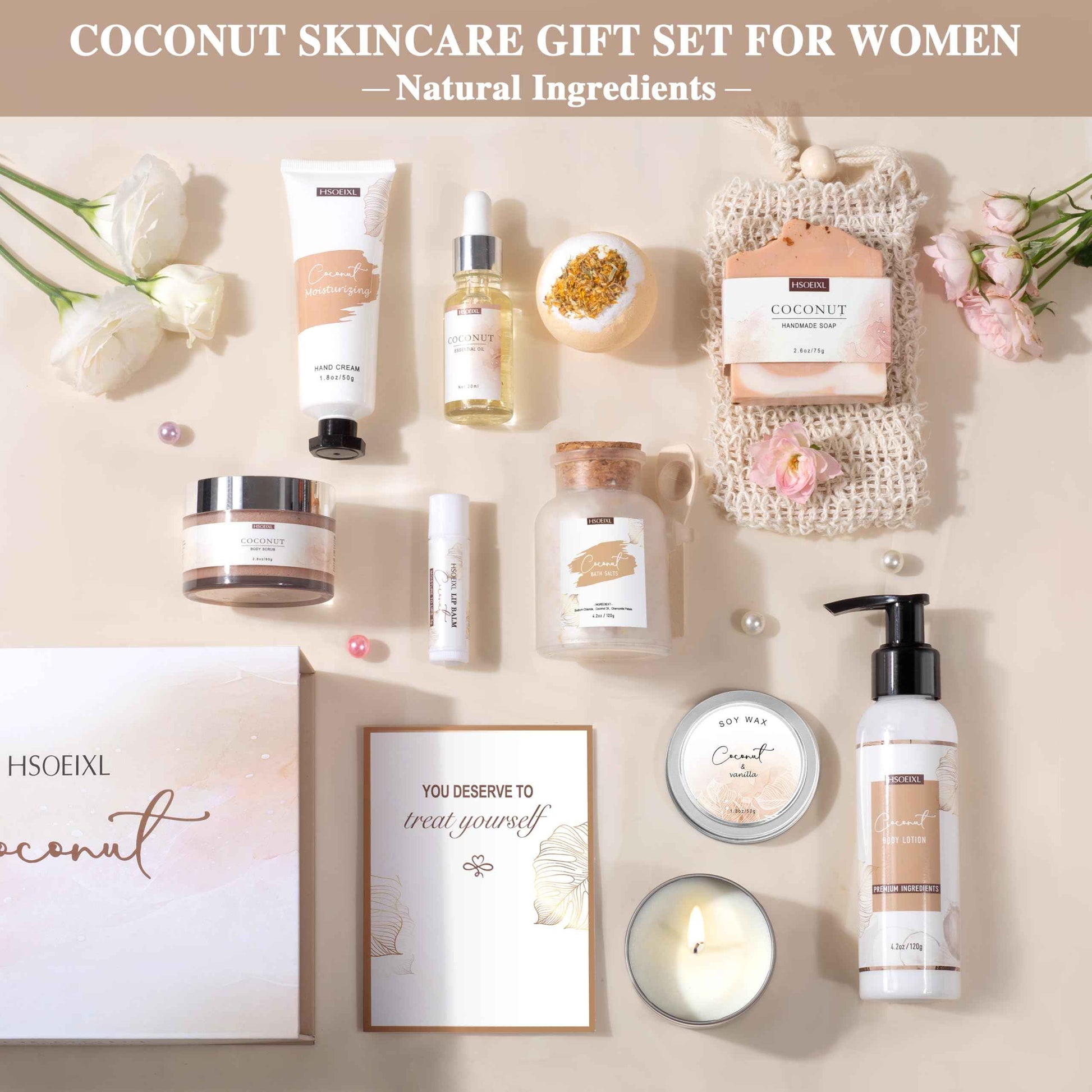 Gifts for Women Bath and Body Gift Basket Set for Women, 12 Piece Set of Coconut Home Spa Set for Self Care, Mothers Day Relaxing Bath Sets Birthday Christmas Gifts for Mom Sister Her Wife