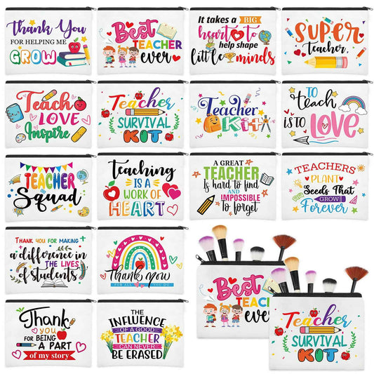 Hillban 32 Pieces Teacher Christmas Gifts Teacher Appreciation Gifts Women Cosmetic Makeup Bag Funny Pencil Pouch for Graduation Birthday Christmas(Cute)