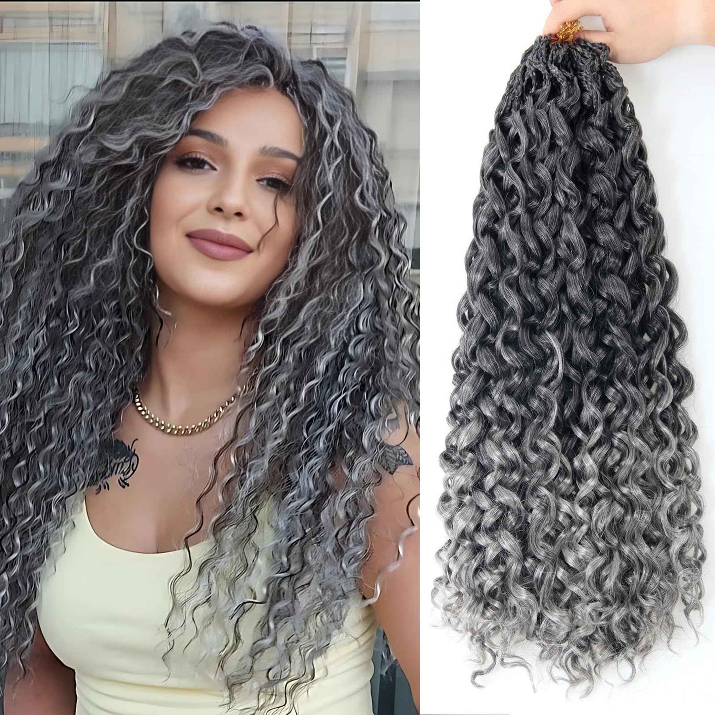 XSASLYET 24 Inch Crochet Hair for Black Women - Natural Look Deep/Water/Ocean Wave, Tangle Free Gogo Curl, Lightweight Pre Looped Curly Braids, Long Use, Easy Install, Daily Wear(8 Packs, T/Grey)