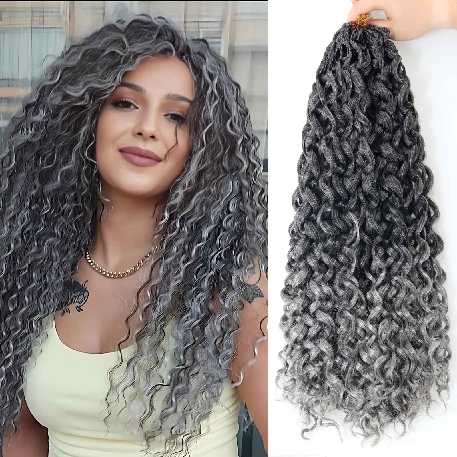 XSASLYET 24 Inch Crochet Hair for Black Women - Natural Look Deep/Water/Ocean Wave, Tangle Free Gogo Curl, Lightweight Pre Looped Curly Braids, Long Use, Easy Install, Daily Wear(8 Packs, T/Grey)