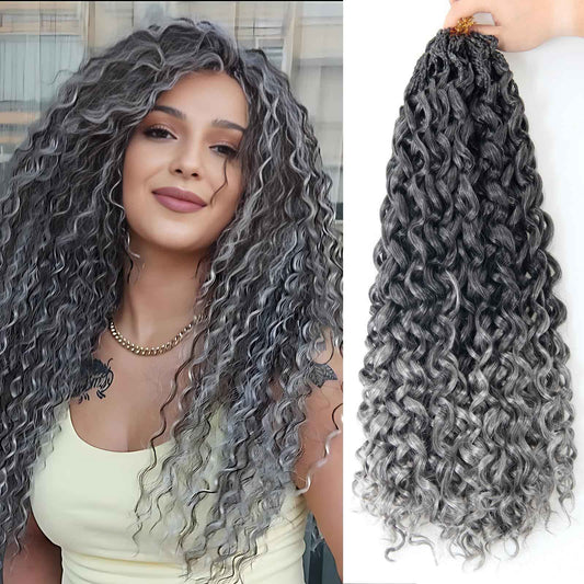 XSASLYET 24 Inch Crochet Hair for Black Women - Natural Look Deep/Water/Ocean Wave, Tangle Free Gogo Curl, Lightweight Pre Looped Curly Braids, Long Use, Easy Install, Daily Wear(8 Packs, T/Grey)