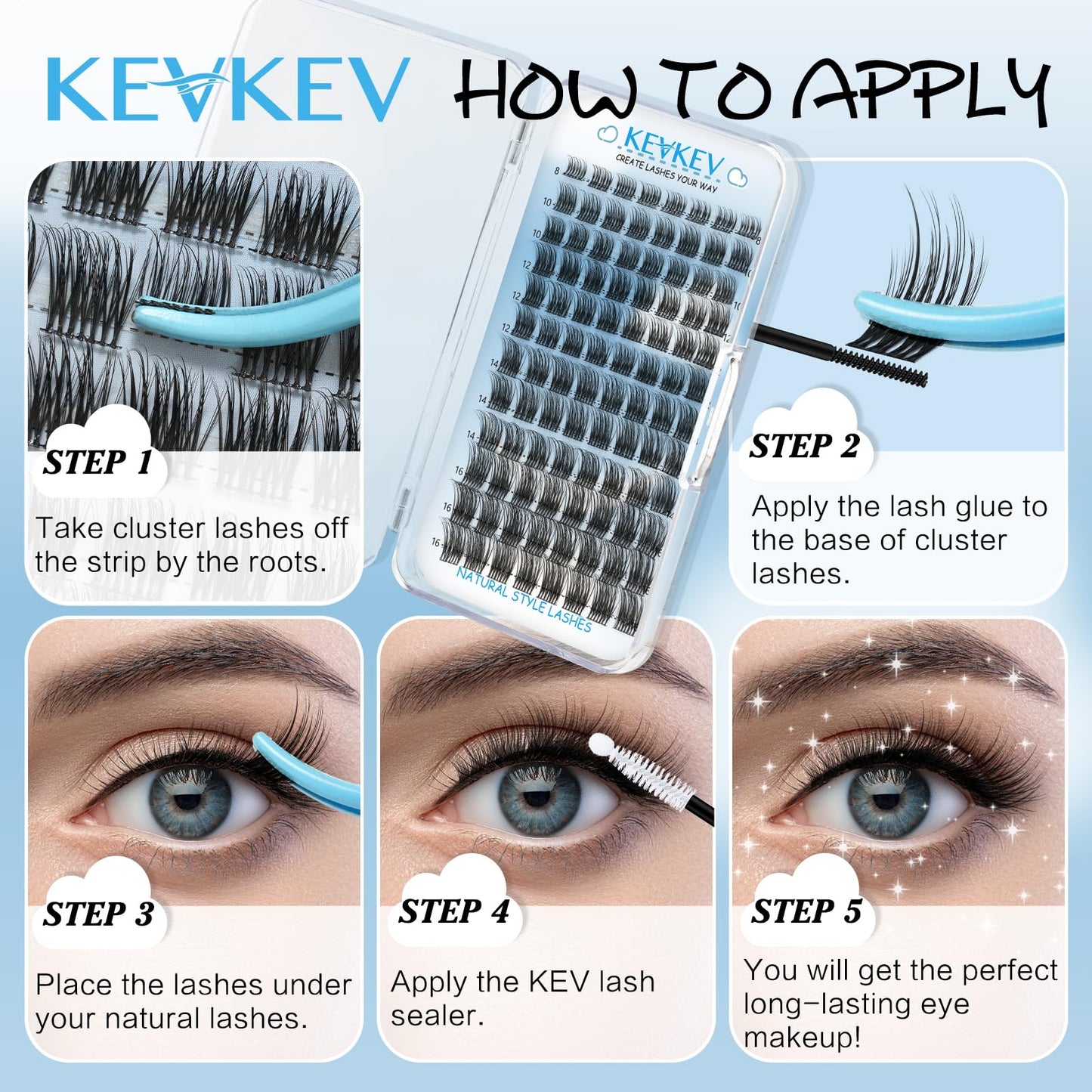 KevKev Lash Clusters 96 Pcs Eyelash Clusters Nature Lashes DIY Lash Extensions (Fjord,D-8-16mix)