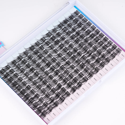 LANKIZ DIY Eyelash Extensions,Individual Lash Extensions Clusters,154 Clusters, Soft and Lightweight 16mm Only Mix Resuale Wide Band Cluster Lashes for Home use (Natural C curl)